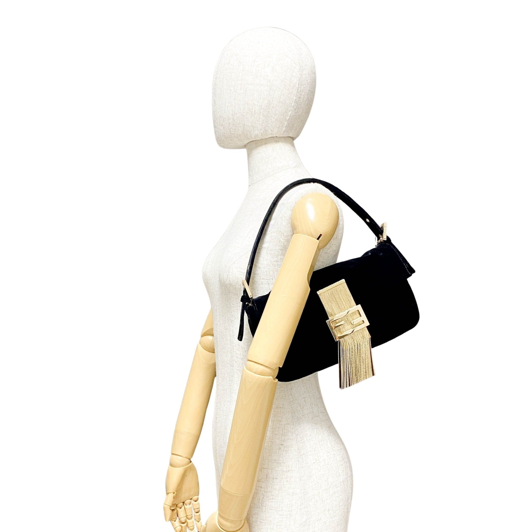 FENDI Baguette in Black Velvet with Gold Metallic Fringing, in , Sold by HIVE PRELOVED - Shoulder Bags, ,