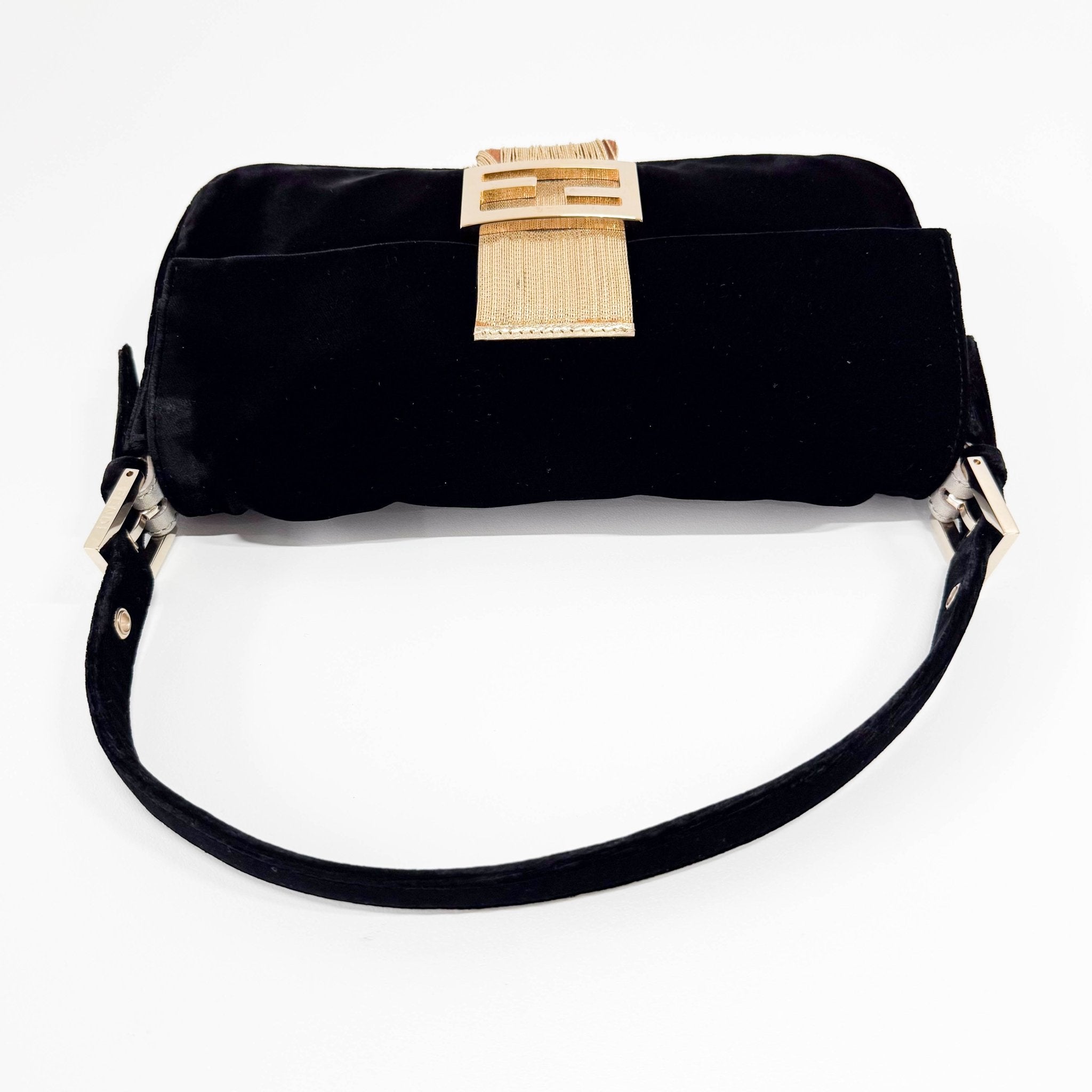 FENDI Baguette in Black Velvet with Gold Metallic Fringing, in , Sold by HIVE PRELOVED - Shoulder Bags, ,
