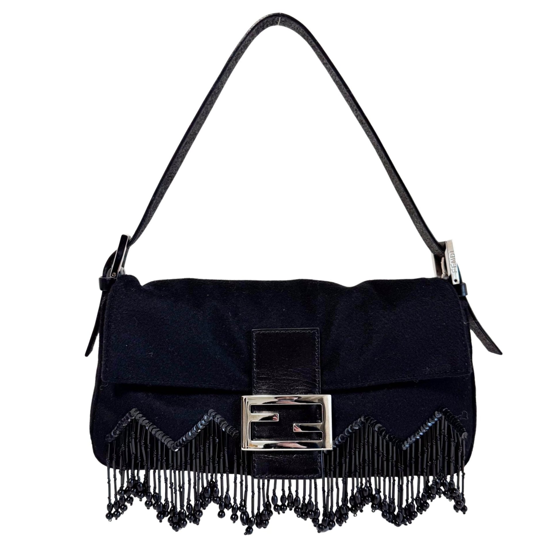 FENDI Baguette Limited Edition Black Cashmere and Beaded Shoulder Bag, in , Sold by HIVE PRELOVED - Shoulder Bags, ,