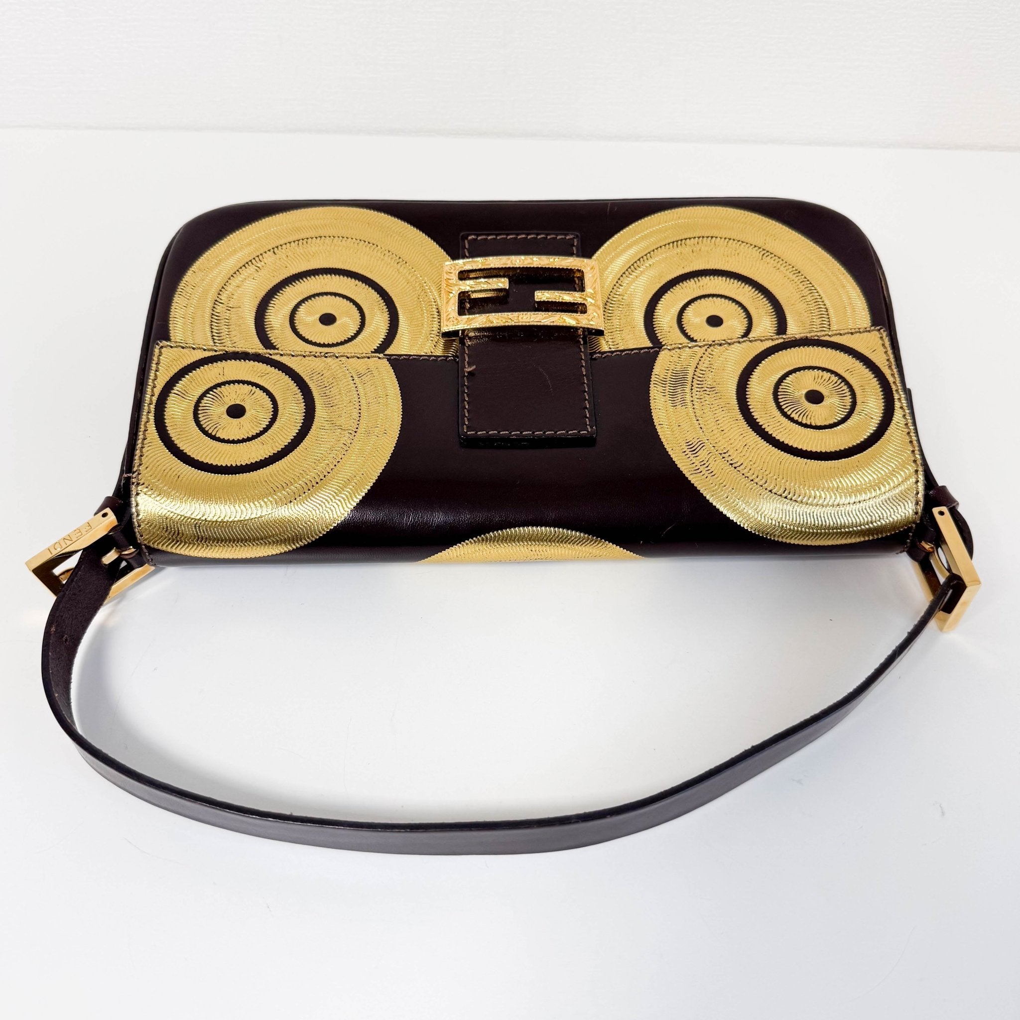 FENDI Baguette Limited Edition Brown Leather Gold Printed Shoulder Bag, in , Sold by HIVE PRELOVED - Shoulder Bags, ,