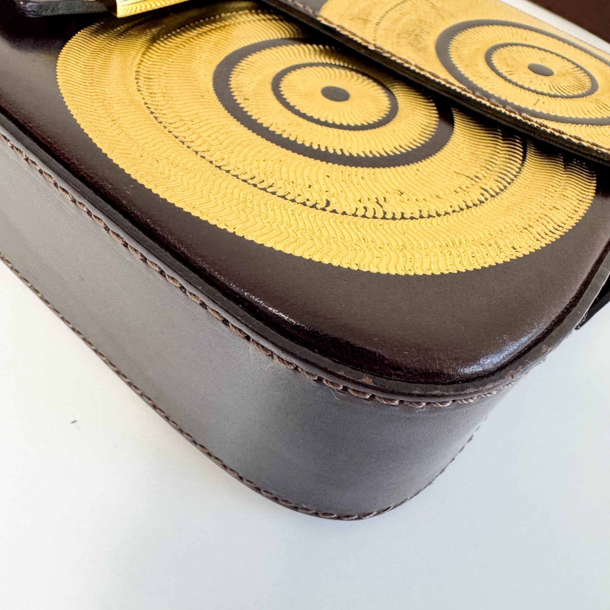 FENDI Baguette Limited Edition Brown Leather Gold Printed Shoulder Bag, in , Sold by HIVE PRELOVED - Shoulder Bags, ,