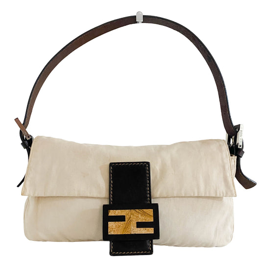 FENDI Baguette Medium, Cotton Fabric in Neutral, Sold by HIVE PRELOVED - Shoulder Bags, ,