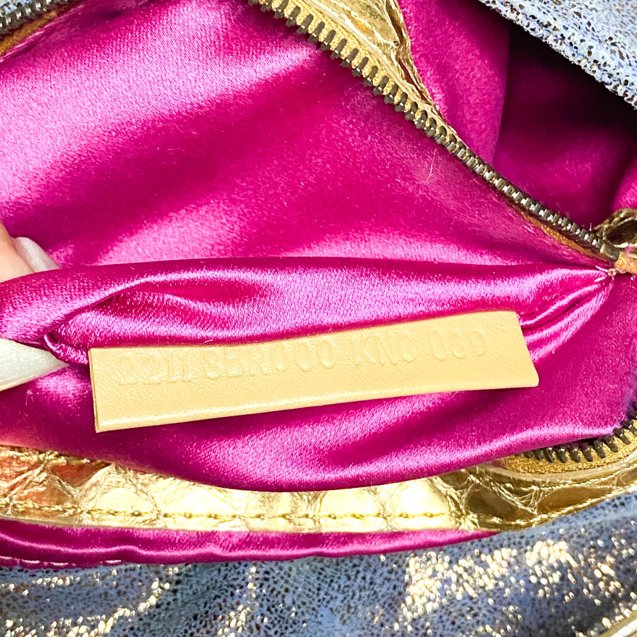 FENDI Baguette Metallic Blue / Gold Leather Shoulder Bag Python Strap Marble Hardware, Sold by HIVE PRELOVED-Shoulder Bags