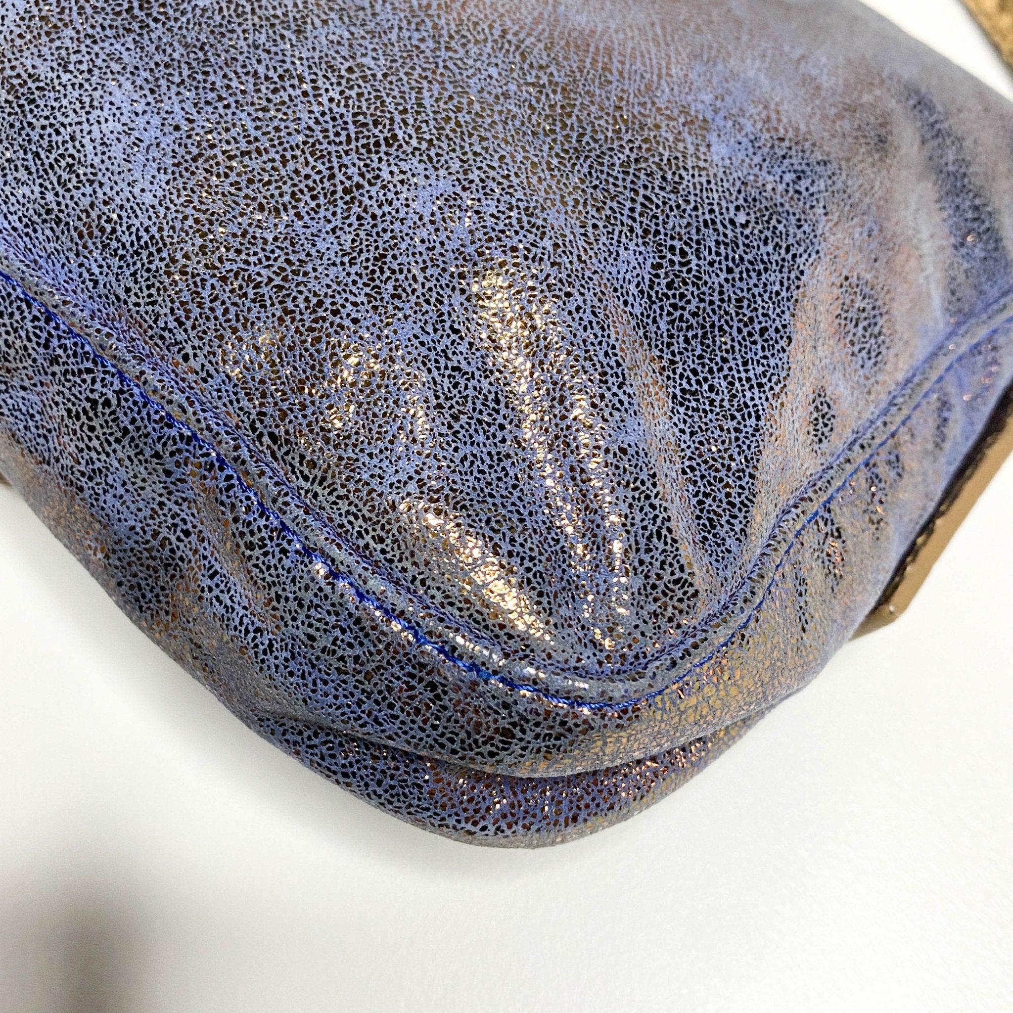 FENDI Baguette Metallic Blue / Gold Leather Shoulder Bag Python Strap Marble Hardware, Sold by HIVE PRELOVED-Shoulder Bags