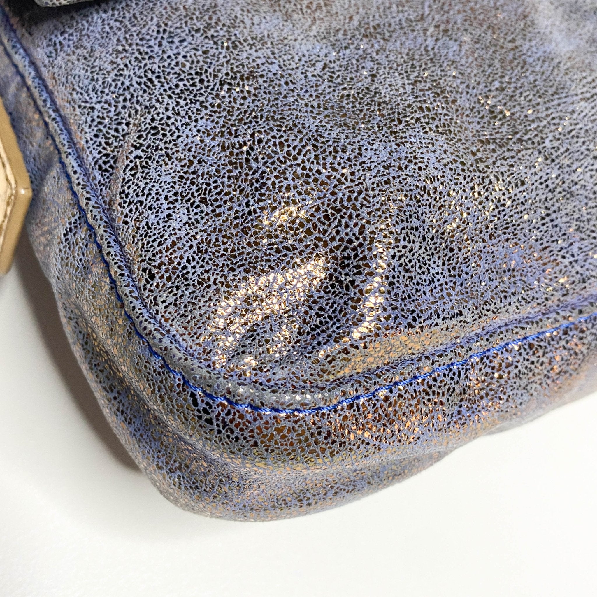 FENDI Baguette Metallic Blue / Gold Leather Shoulder Bag Python Strap Marble Hardware, Sold by HIVE PRELOVED-Shoulder Bags