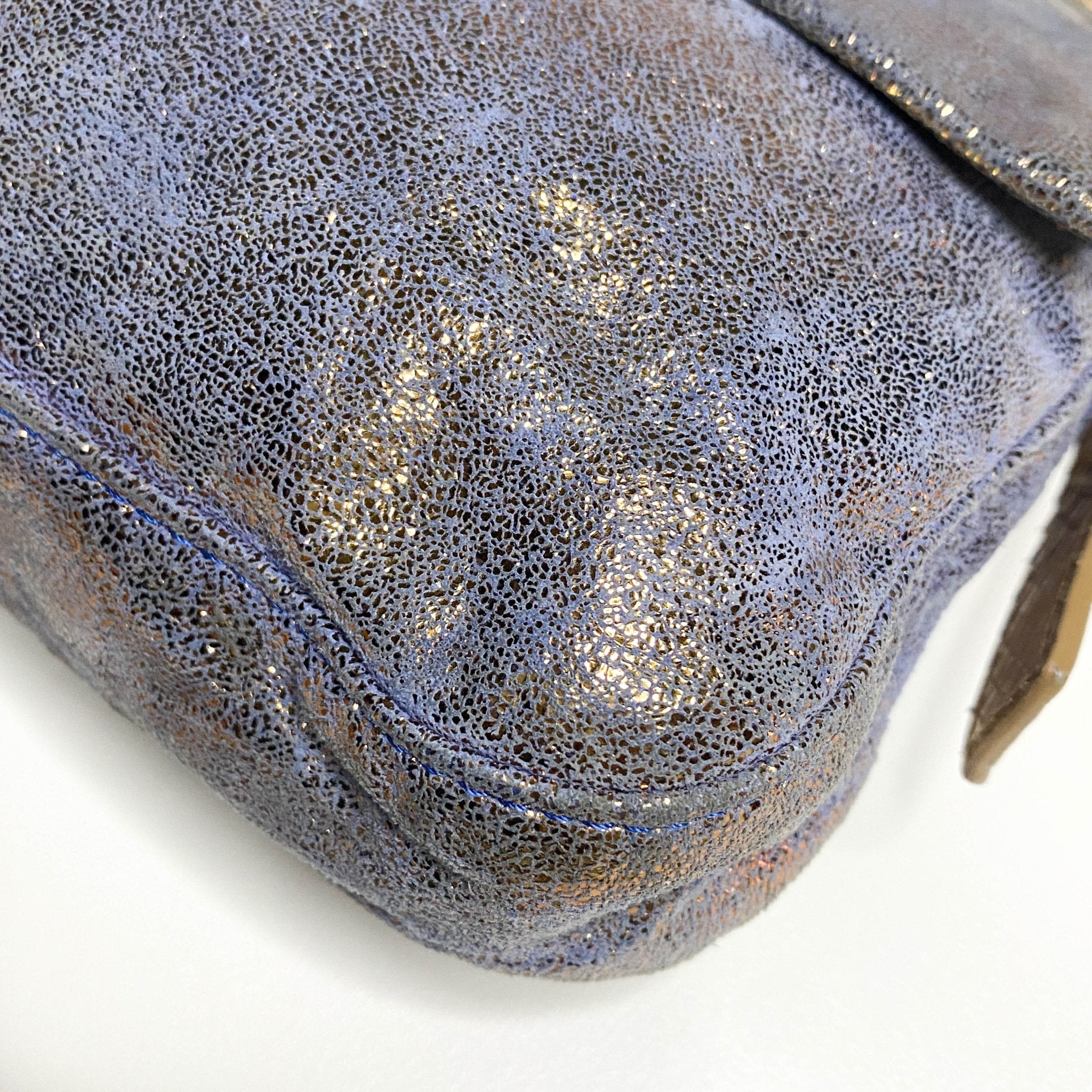 FENDI Baguette Metallic Blue / Gold Leather Shoulder Bag Python Strap Marble Hardware, Sold by HIVE PRELOVED-Shoulder Bags