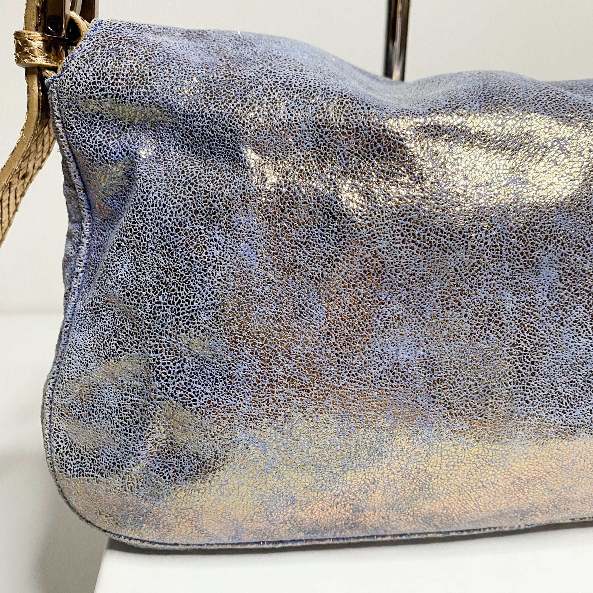 FENDI Baguette Metallic Blue / Gold Leather Shoulder Bag Python Strap Marble Hardware, Sold by HIVE PRELOVED-Shoulder Bags