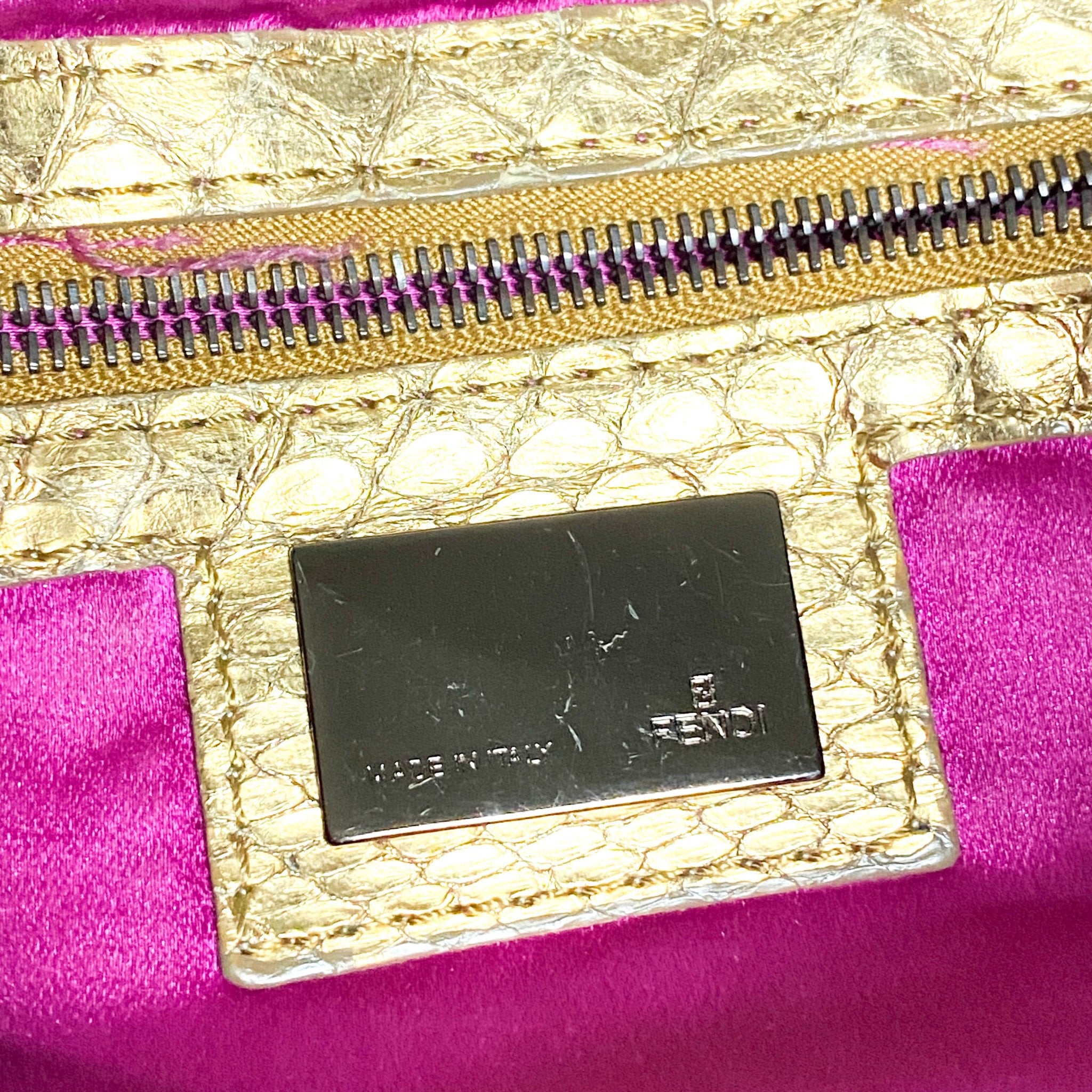 FENDI Baguette Metallic Blue / Gold Leather Shoulder Bag Python Strap Marble Hardware, Sold by HIVE PRELOVED-Shoulder Bags