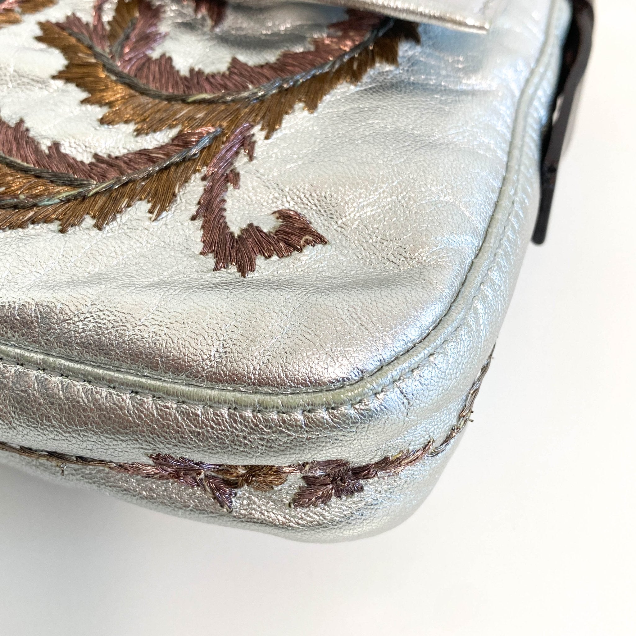 FENDI Baguette Metallic Silver Leather / Embroidered Shoulder Bag, in , Sold by HIVE PRELOVED - Shoulder Bags, ,