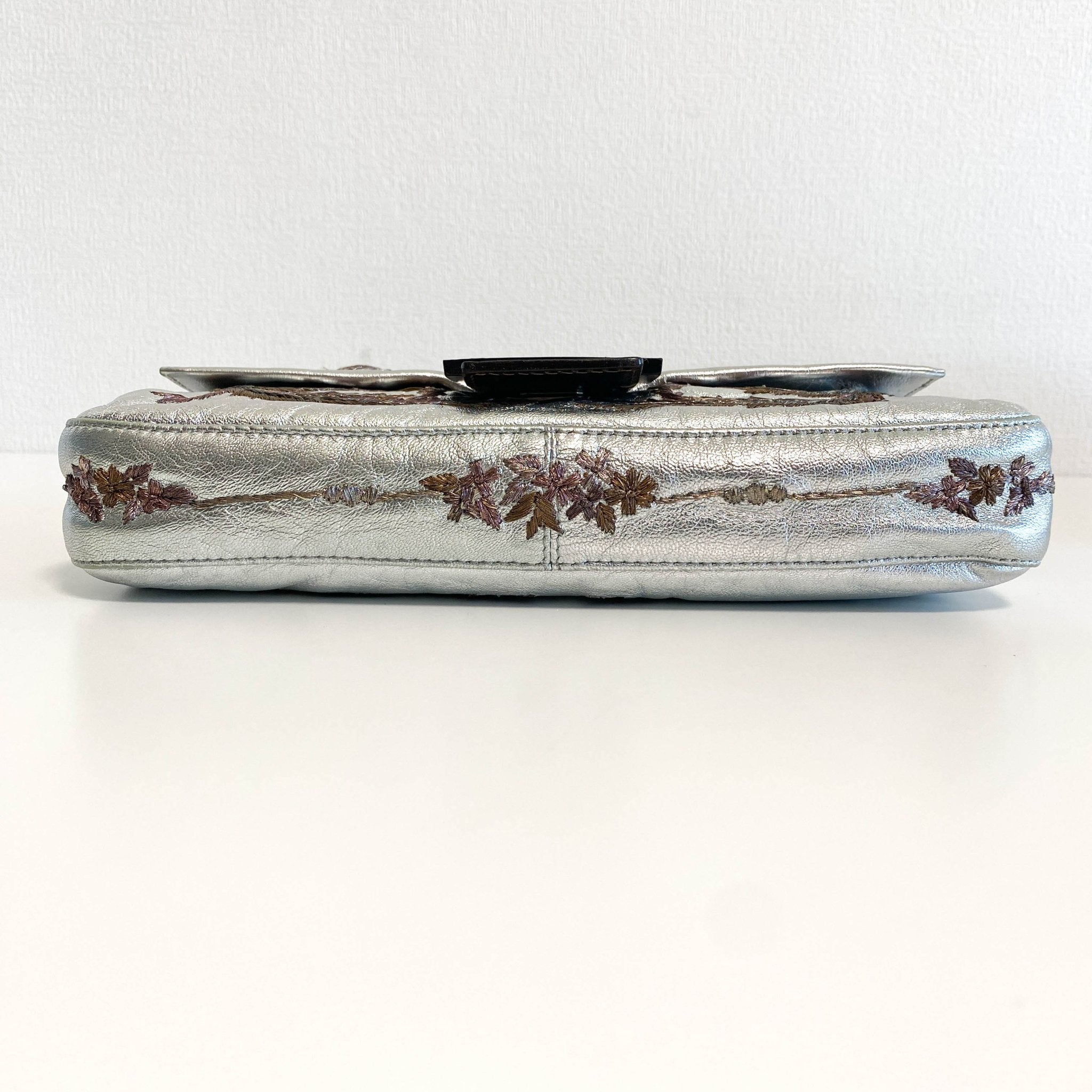 FENDI Baguette Metallic Silver Leather / Embroidered Shoulder Bag, in , Sold by HIVE PRELOVED - Shoulder Bags, ,