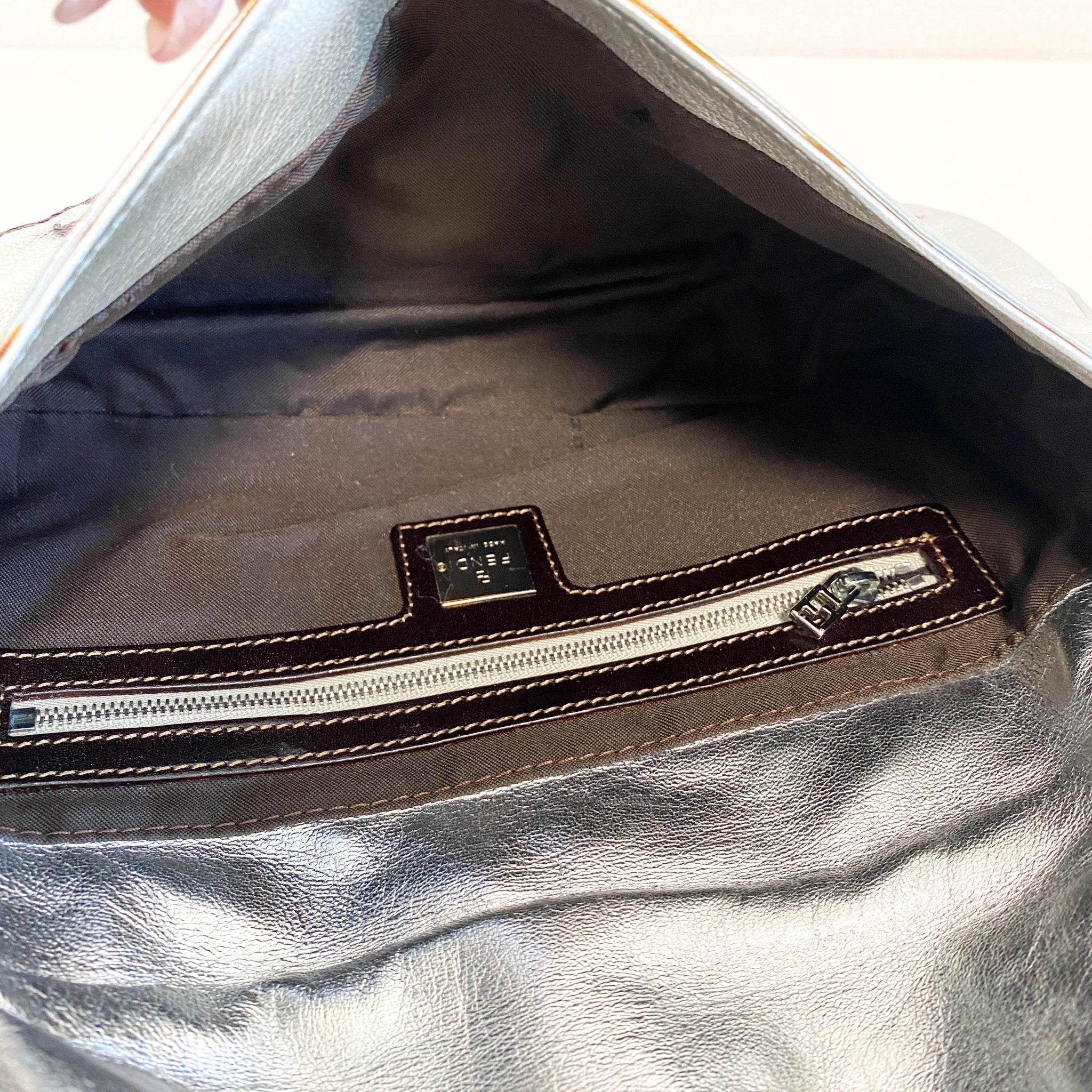 FENDI Baguette Metallic Silver Leather / Embroidered Shoulder Bag, in , Sold by HIVE PRELOVED - Shoulder Bags, ,