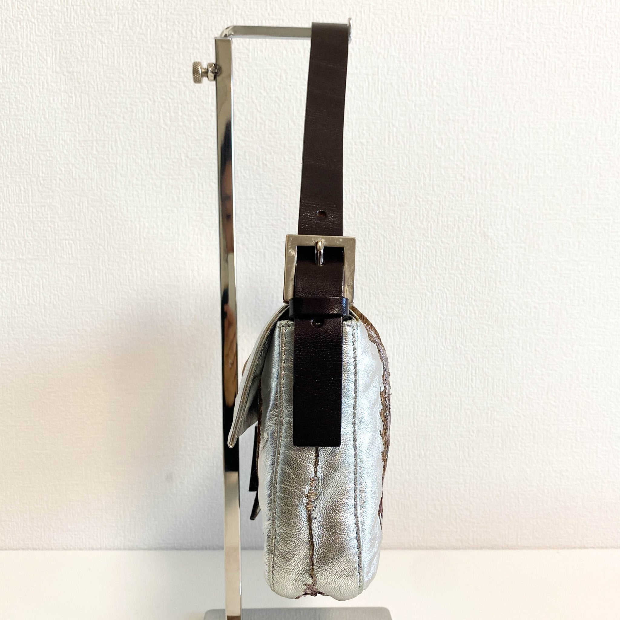 FENDI Baguette Metallic Silver Leather / Embroidered Shoulder Bag, in , Sold by HIVE PRELOVED - Shoulder Bags, ,