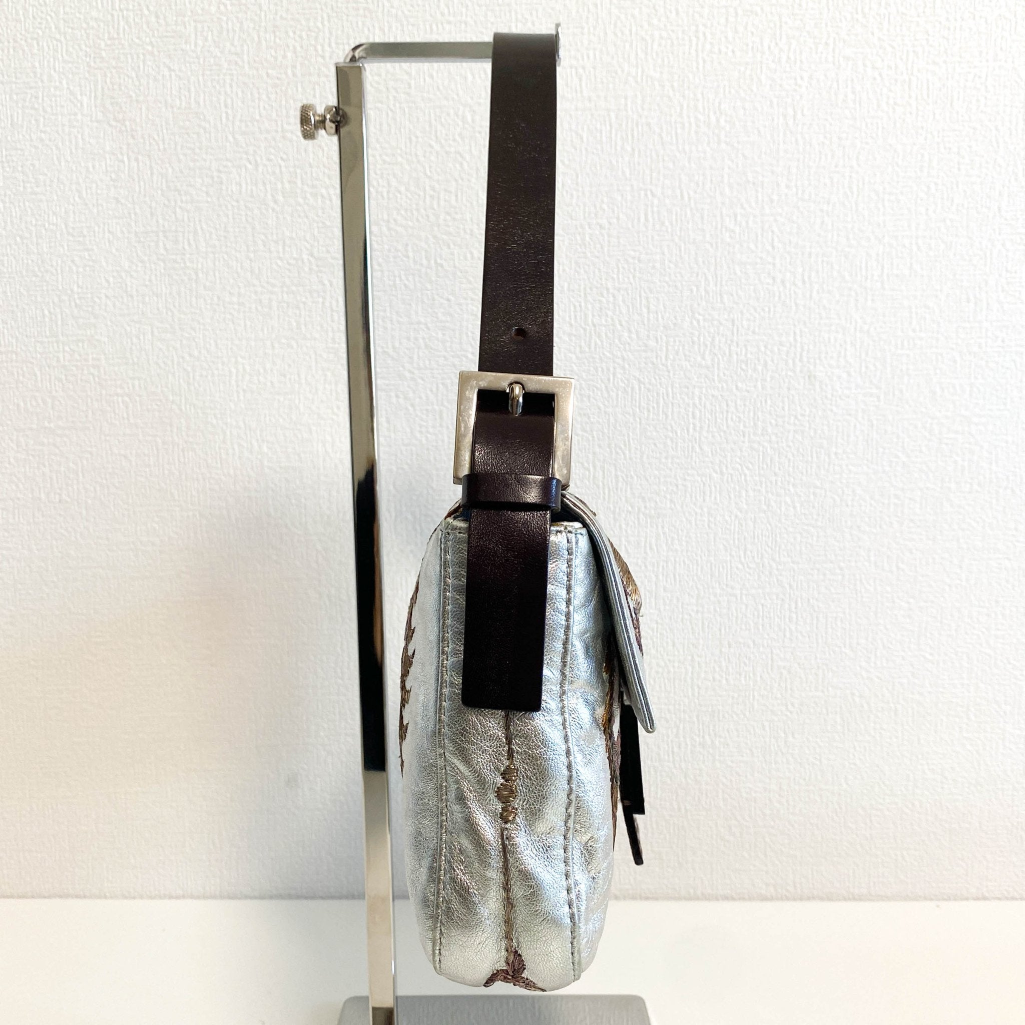 FENDI Baguette Metallic Silver Leather / Embroidered Shoulder Bag, in , Sold by HIVE PRELOVED - Shoulder Bags, ,