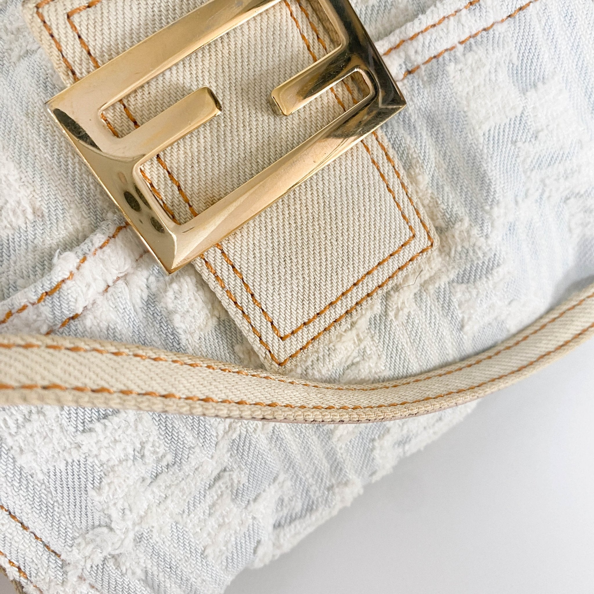 FENDI Baguette Mini Light Blue White Denim / Gold Hardware, in , Sold by HIVE PRELOVED - Mini bags, Shoulder Bags,