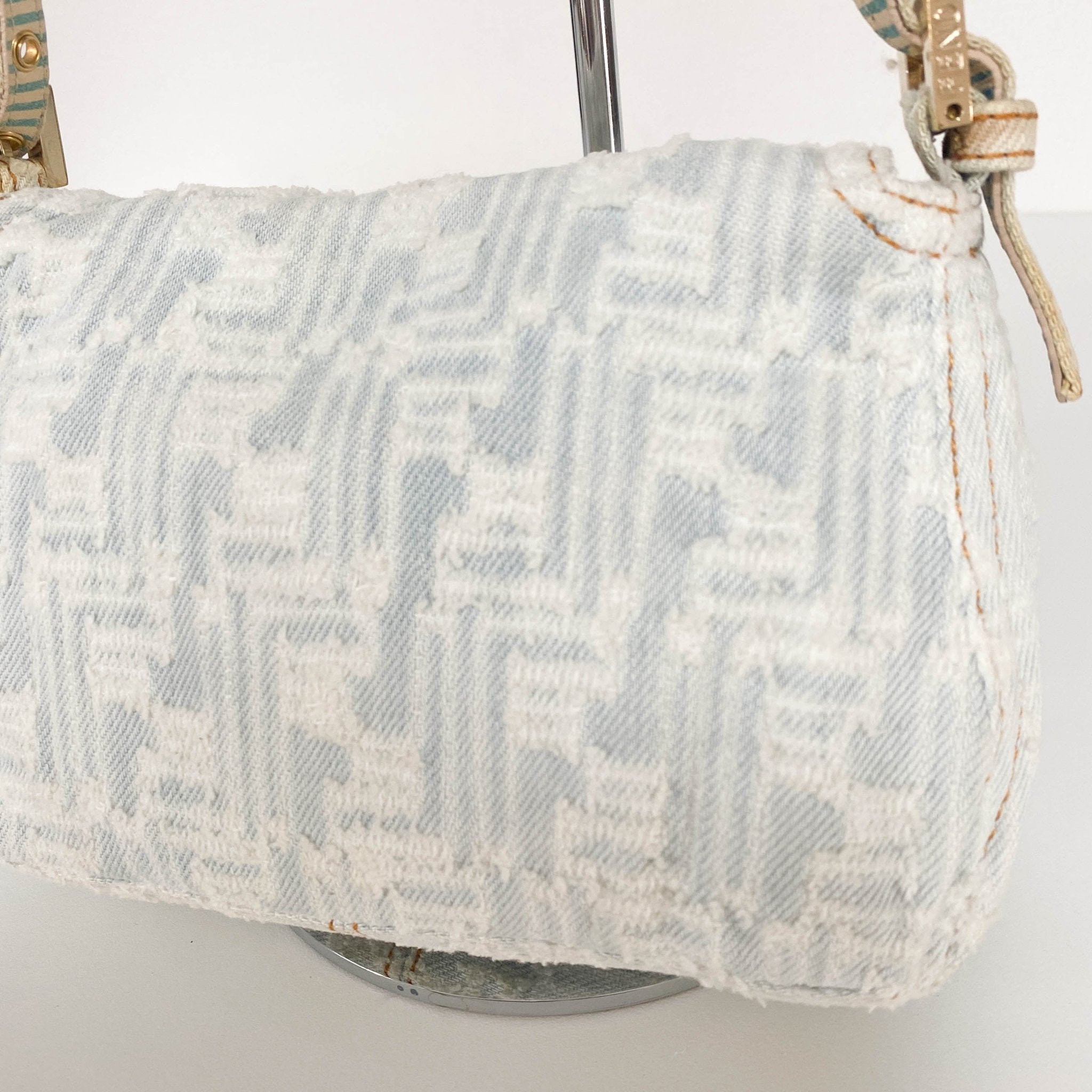 FENDI Baguette Mini Light Blue White Denim / Gold Hardware, in , Sold by HIVE PRELOVED - Mini bags, Shoulder Bags,