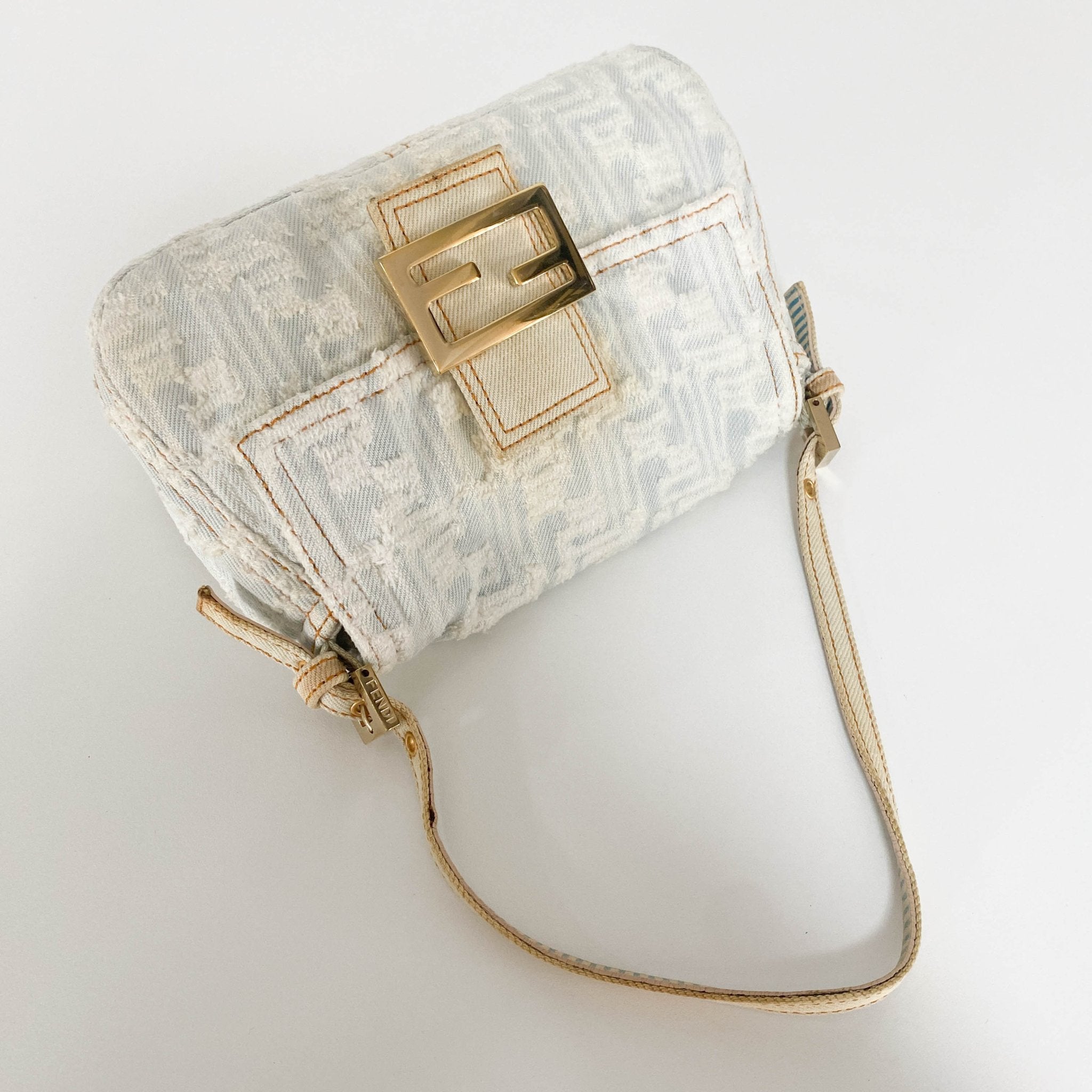 FENDI Baguette Mini Light Blue White Denim / Gold Hardware, in , Sold by HIVE PRELOVED - Mini bags, Shoulder Bags,