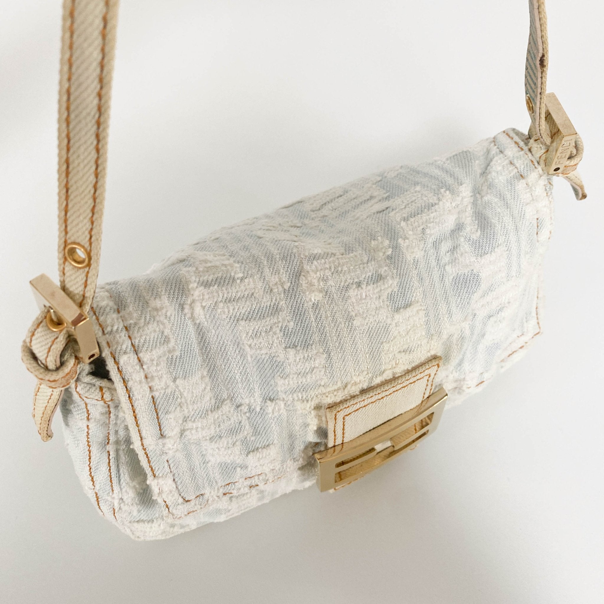 FENDI Baguette Mini Light Blue White Denim / Gold Hardware, in , Sold by HIVE PRELOVED - Mini bags, Shoulder Bags,