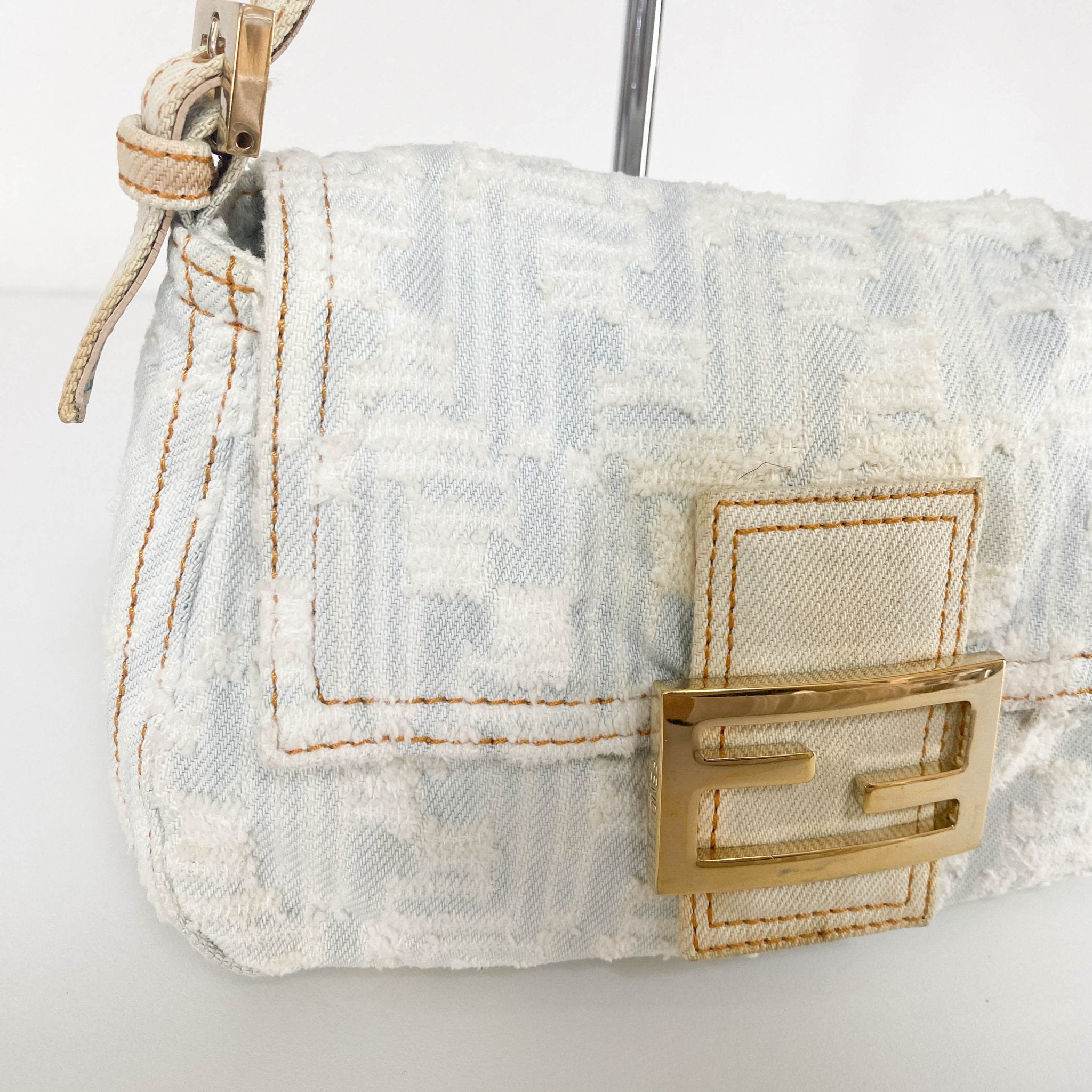 FENDI Baguette Mini Light Blue White Denim / Gold Hardware, in , Sold by HIVE PRELOVED - Mini bags, Shoulder Bags,