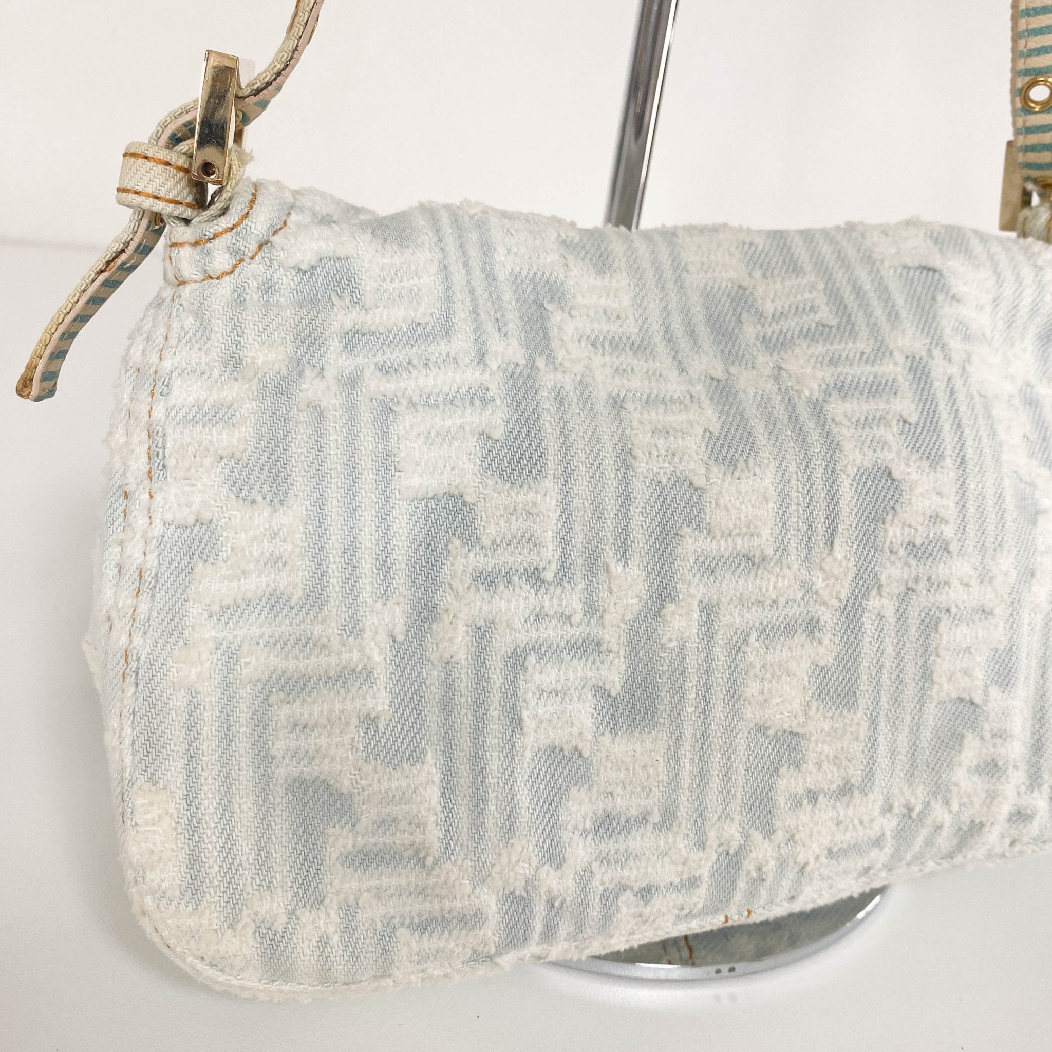 FENDI Baguette Mini Light Blue White Denim / Gold Hardware, in , Sold by HIVE PRELOVED - Mini bags, Shoulder Bags,