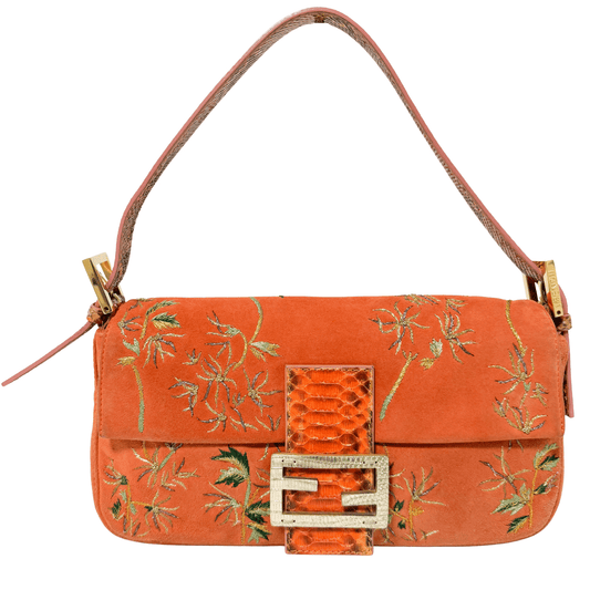FENDI Baguette Orange Suede Embroidered Shoulder Bag, in , Sold by HIVE PRELOVED - Shoulder Bags, ,