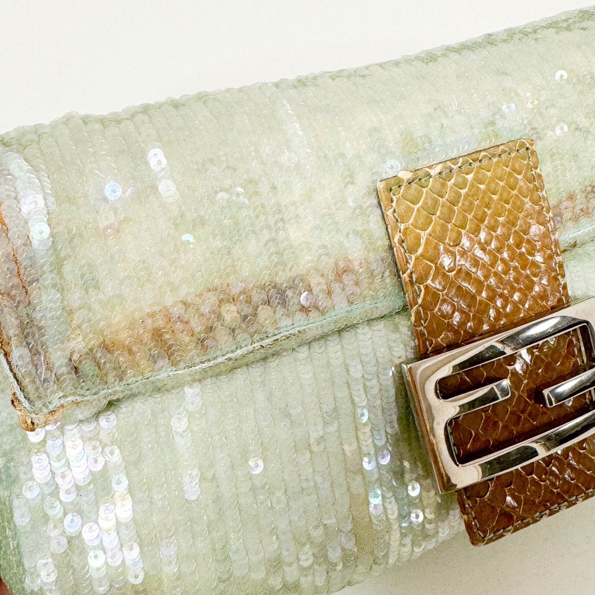 FENDI Baguette Pastel Green Sequin Shoulder Bag, in , Sold by HIVE PRELOVED - Shoulder Bags, ,