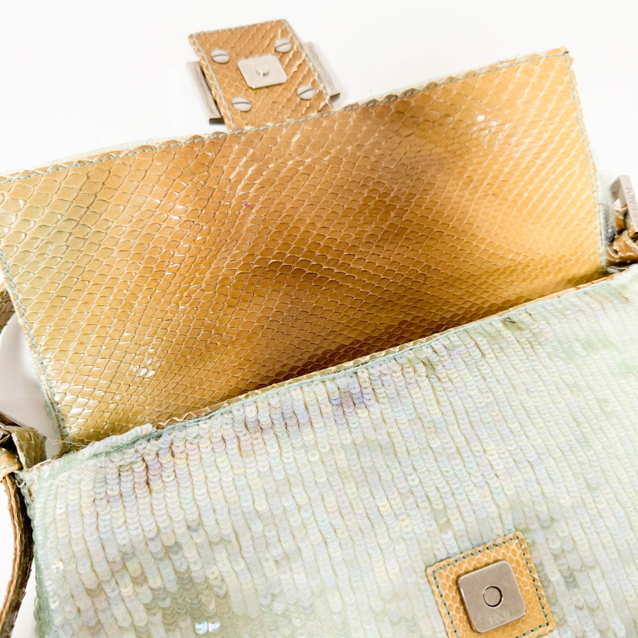 FENDI Baguette Pastel Green Sequin Shoulder Bag, in , Sold by HIVE PRELOVED - Shoulder Bags, ,