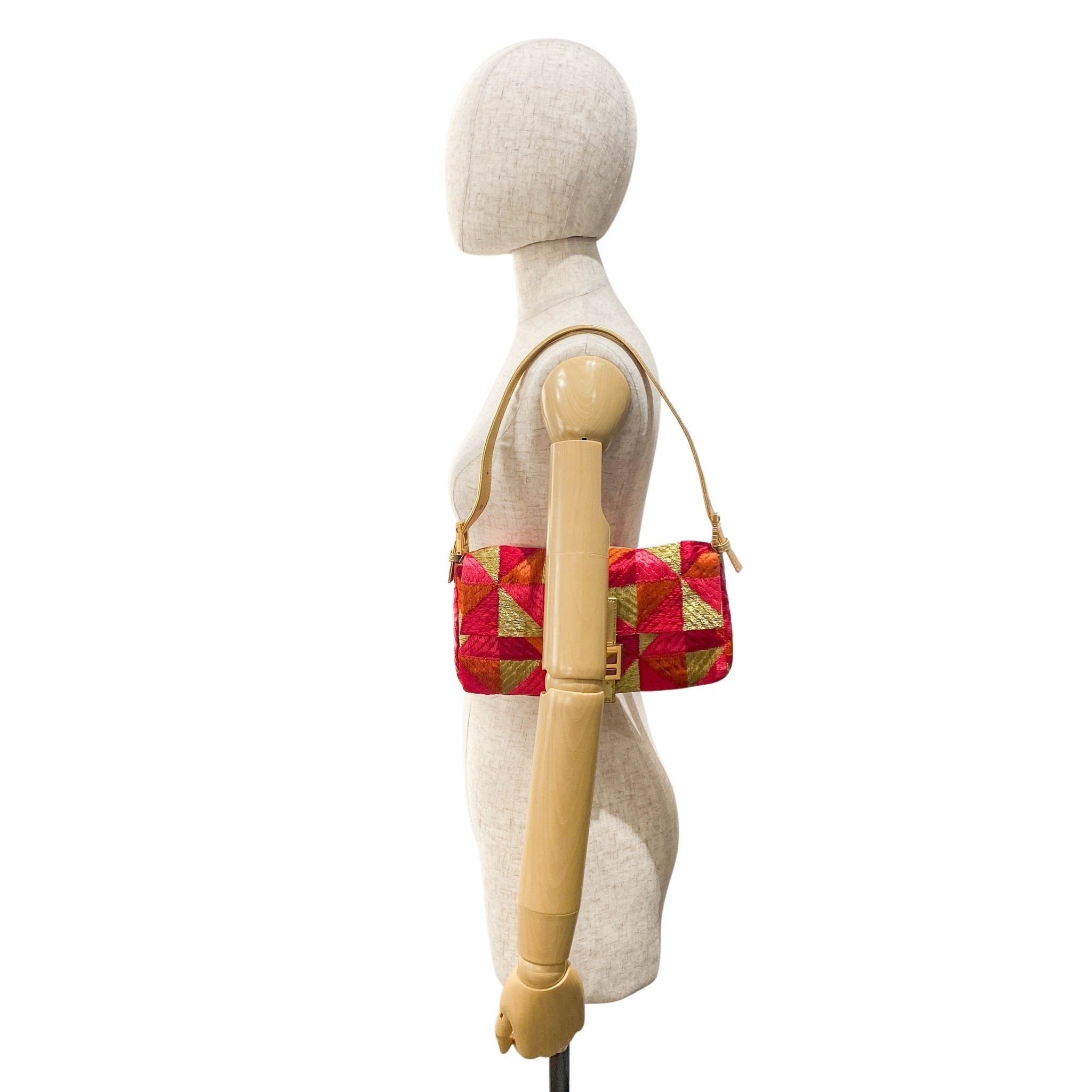 FENDI Baguette Patchwork Gold/ Pink/ Orange/ Red Embroidered Silk Gold Hardware Shoulder Bag, in , Sold by HIVE PRELOVED - Shoulder Bags, ,