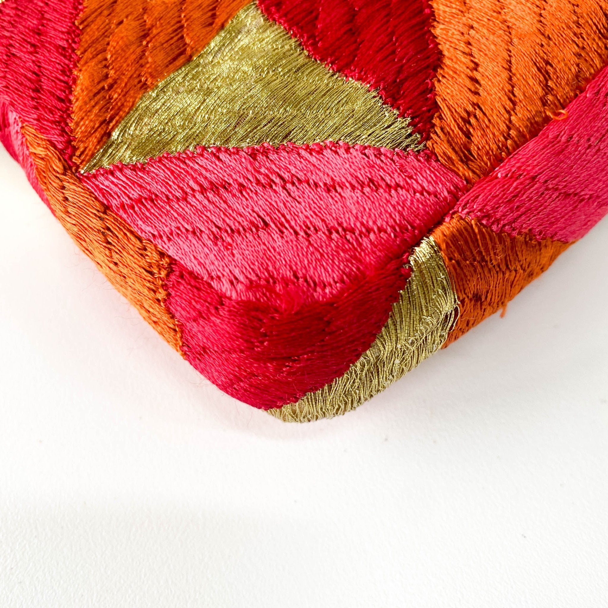 FENDI Baguette Patchwork Gold/ Pink/ Orange/ Red Embroidered Silk Gold Hardware Shoulder Bag, in , Sold by HIVE PRELOVED - Shoulder Bags, ,