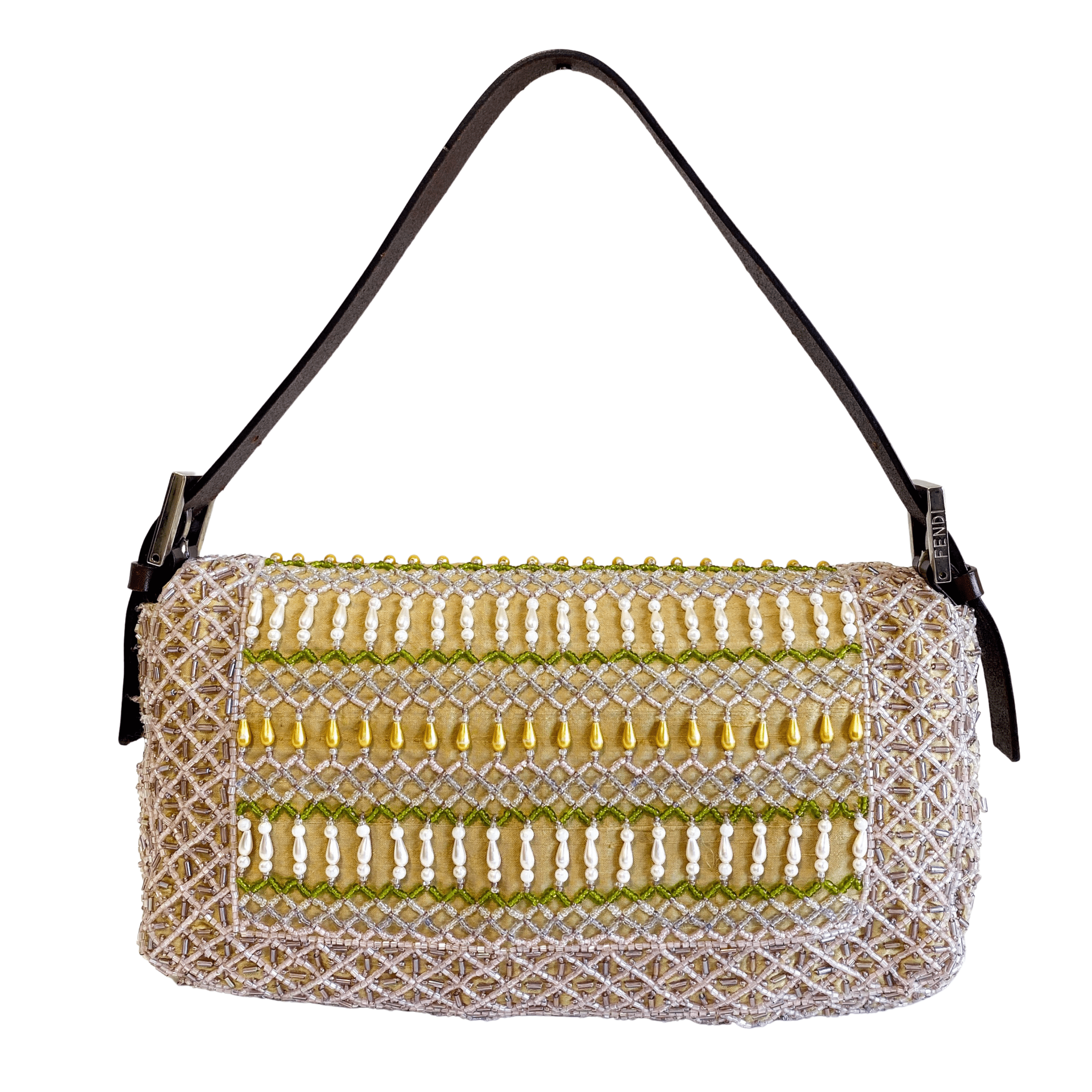 FENDI Baguette Pink Beaded Yellow / Green Shoulder Bag, in , Sold by HIVE PRELOVED - Shoulder Bags, ,