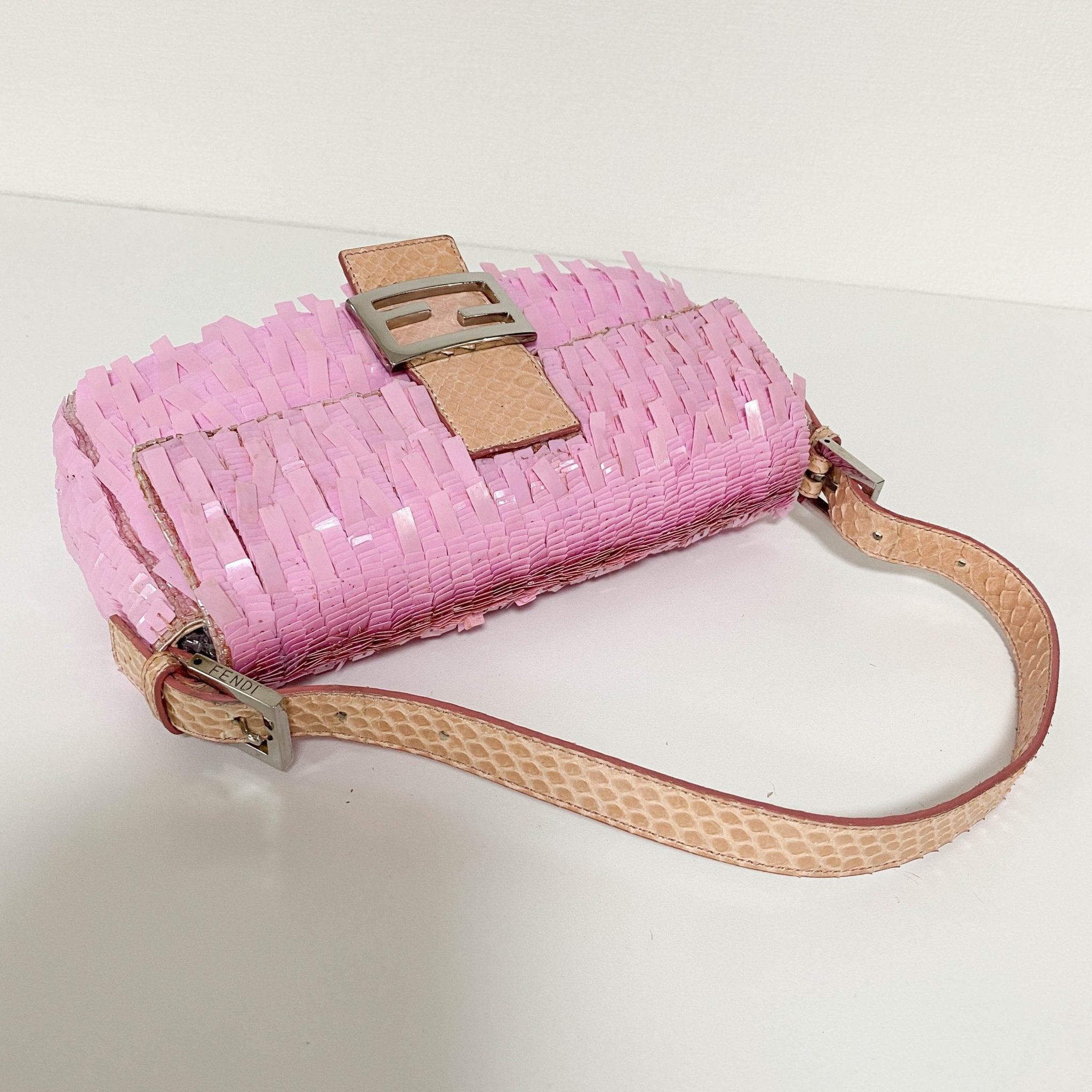 FENDI Baguette Pink Sequin / Python Belt Shoulder Bag, in , Sold by HIVE PRELOVED - Shoulder Bags, ,