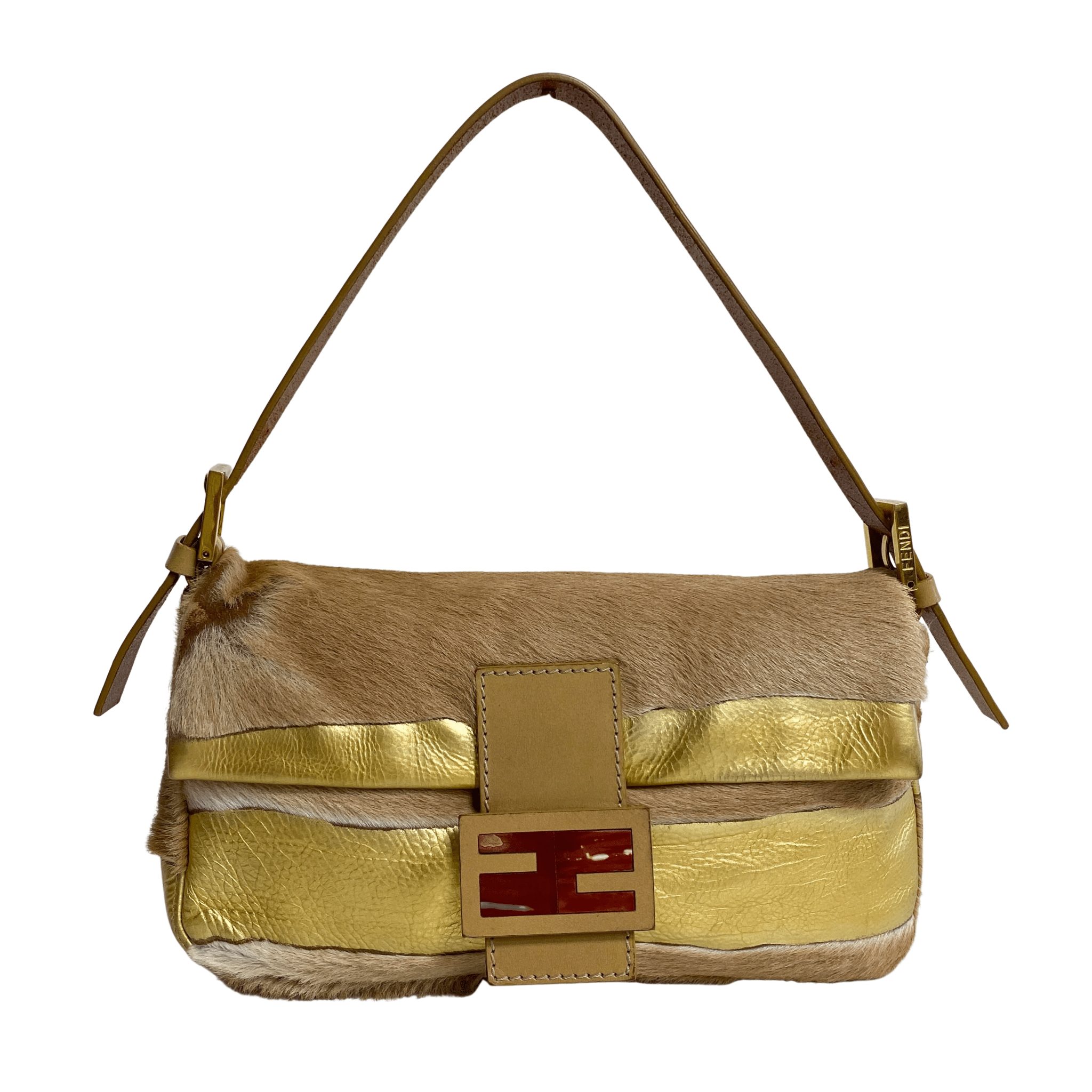 FENDI Baguette Pony Hair Gold Shoulder Bag, in , Sold by HIVE PRELOVED - Shoulder Bags, ,
