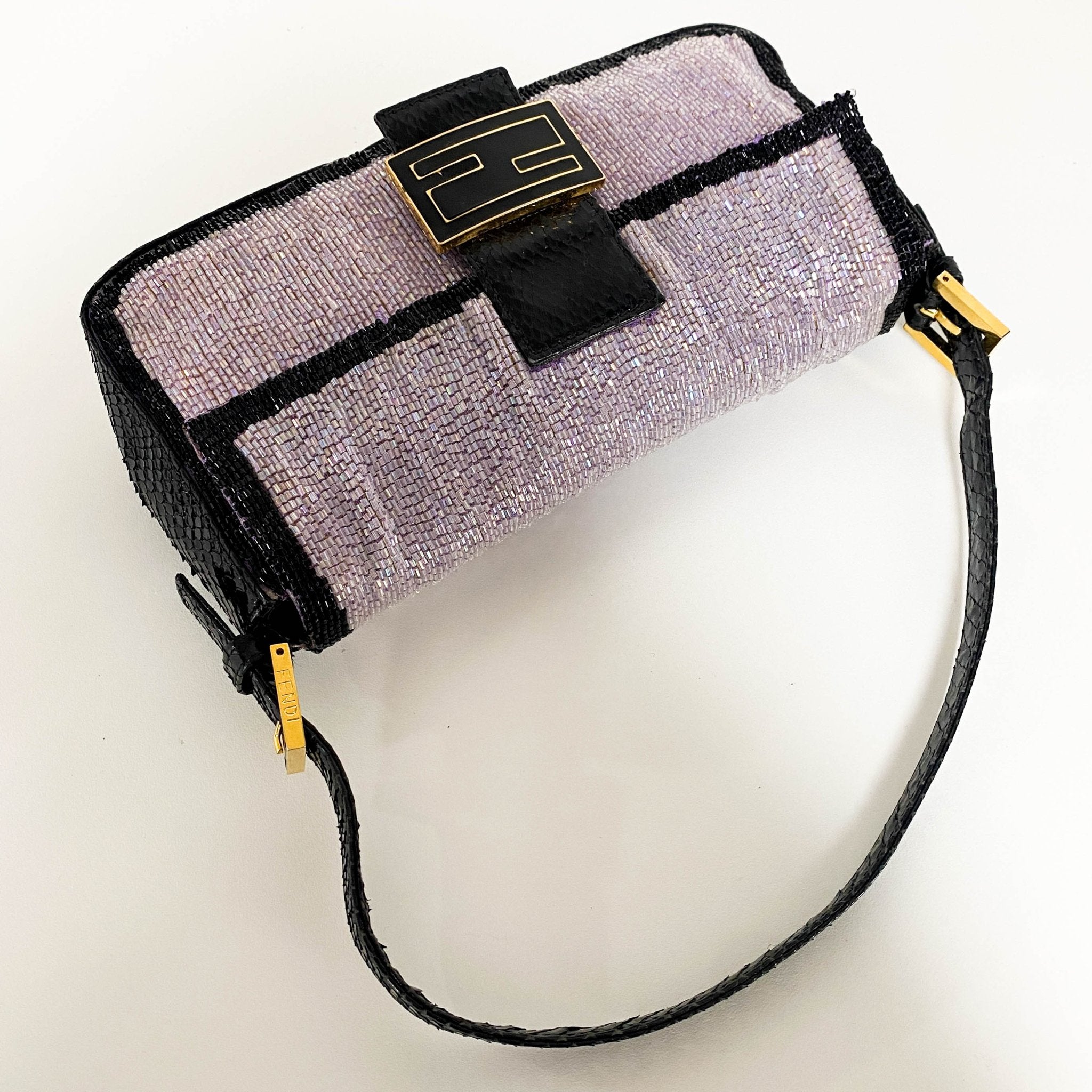FENDI Baguette Purple / Black Trim Beaded Shoulder Bag, in , Sold by HIVE PRELOVED - Shoulder Bags, ,