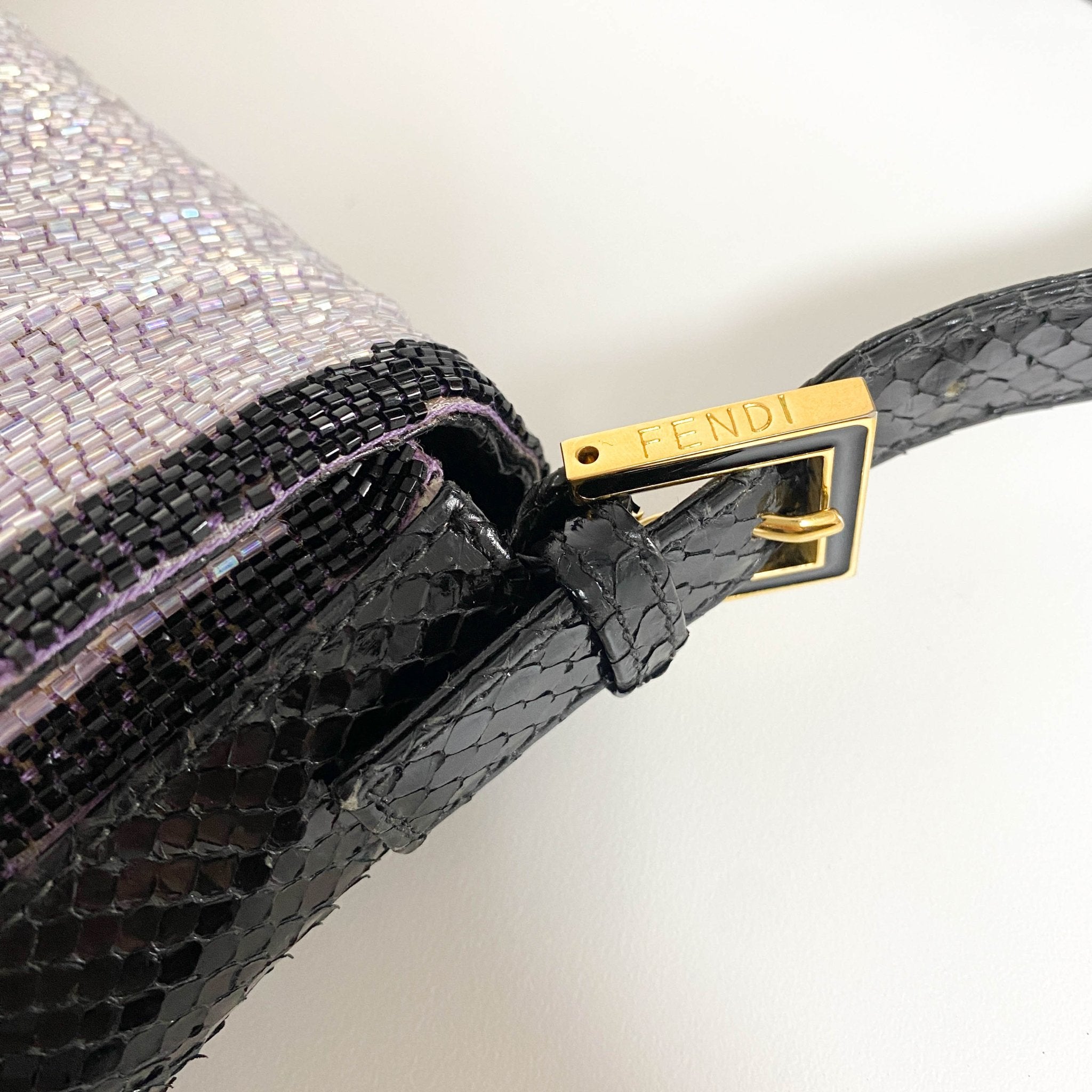 FENDI Baguette Purple / Black Trim Beaded Shoulder Bag, in , Sold by HIVE PRELOVED - Shoulder Bags, ,