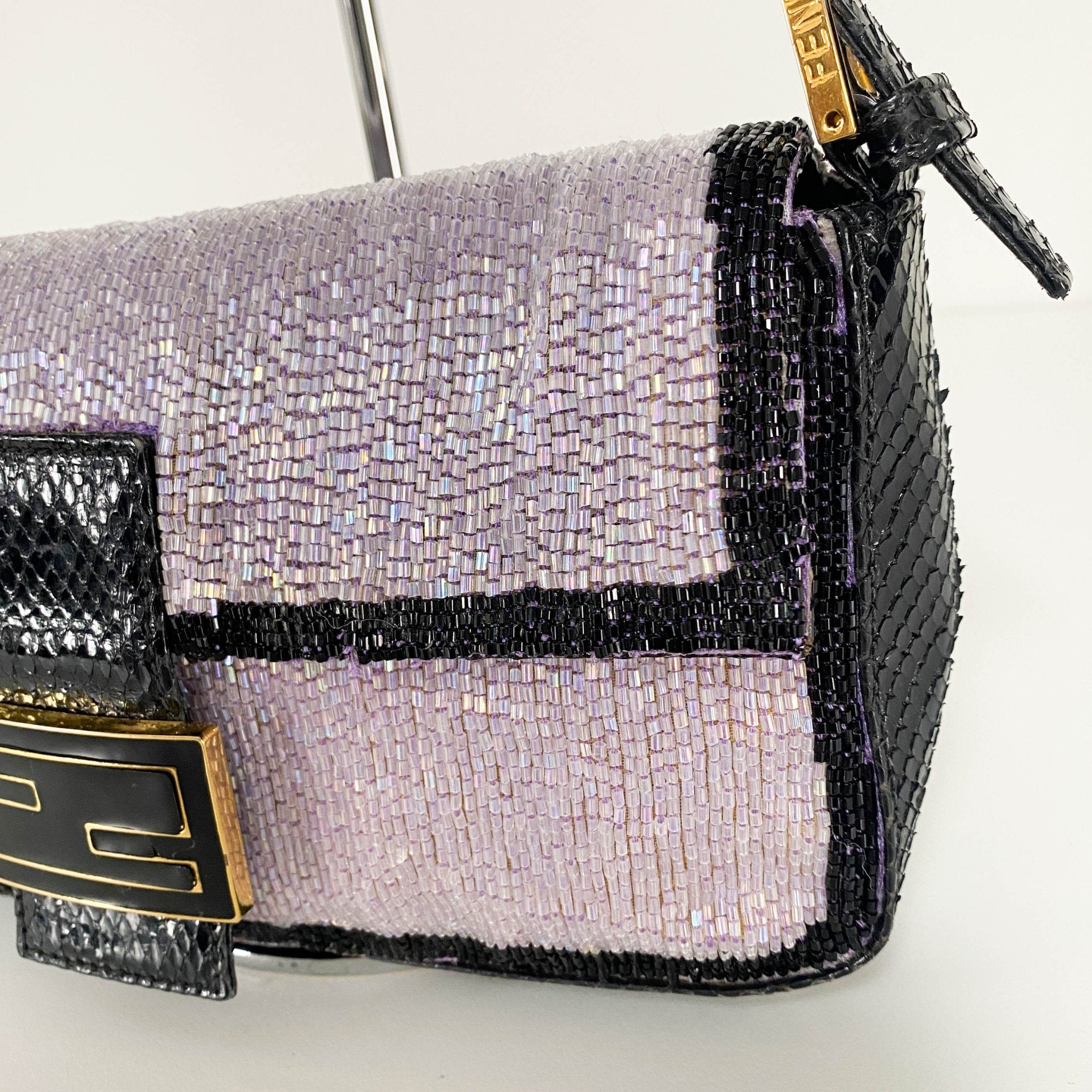 FENDI Baguette Purple / Black Trim Beaded Shoulder Bag, in , Sold by HIVE PRELOVED - Shoulder Bags, ,