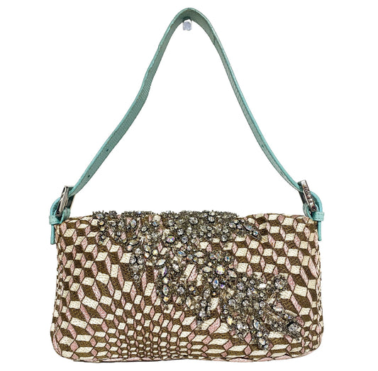 FENDI Baguette Rare Blue x Pink Woven Rhinestone Crystal and Beads Embroidery, in , Sold by HIVE PRELOVED - Shoulder Bags, ,