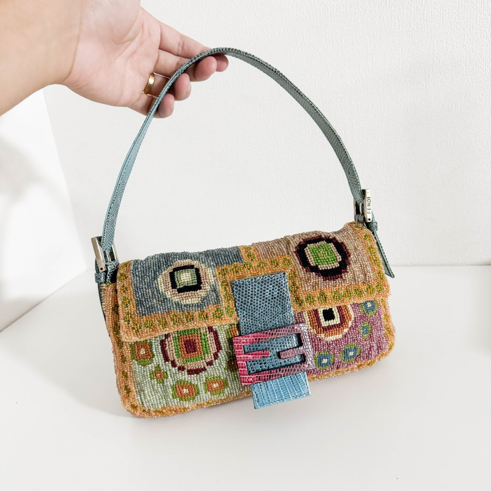 FENDI Baguette Rare Collector's Piece Fully Bead, Embroidered Multicolour Shoulder Bag Lizard Buckle in Sold by HIVE PRELOVED