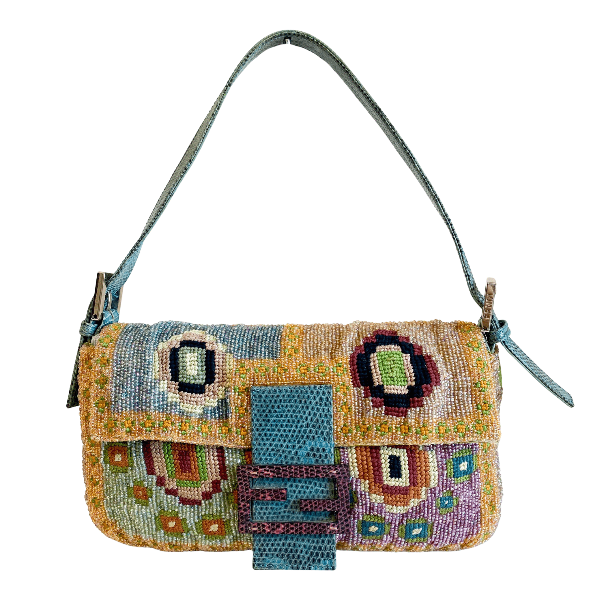 FENDI Baguette Rare Collector's Piece Fully Beaded Multicolour Shoulder Bag Lizard Buckle in  Sold by HIVE PRELOVED