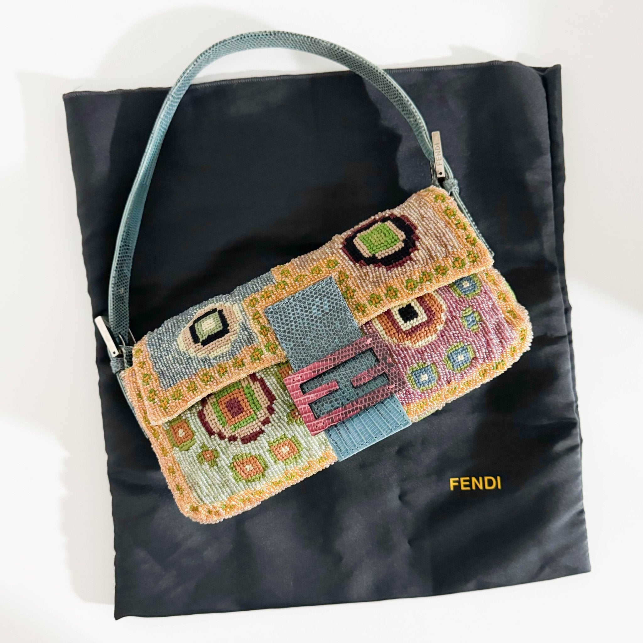 FENDI Baguette Rare Collector's Piece Fully Bead, Embroidered Multicolour Shoulder Bag Lizard Buckle in Sold by HIVE PRELOVED