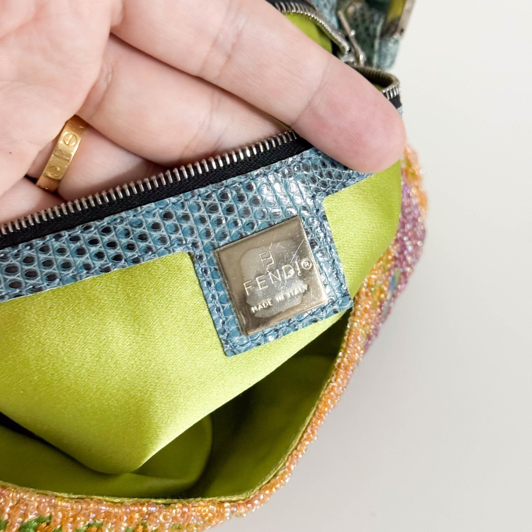 FENDI Baguette Rare Collector's Piece Fully Bead, Embroidered Multicolour Shoulder Bag Lizard Buckle in Sold by HIVE PRELOVED