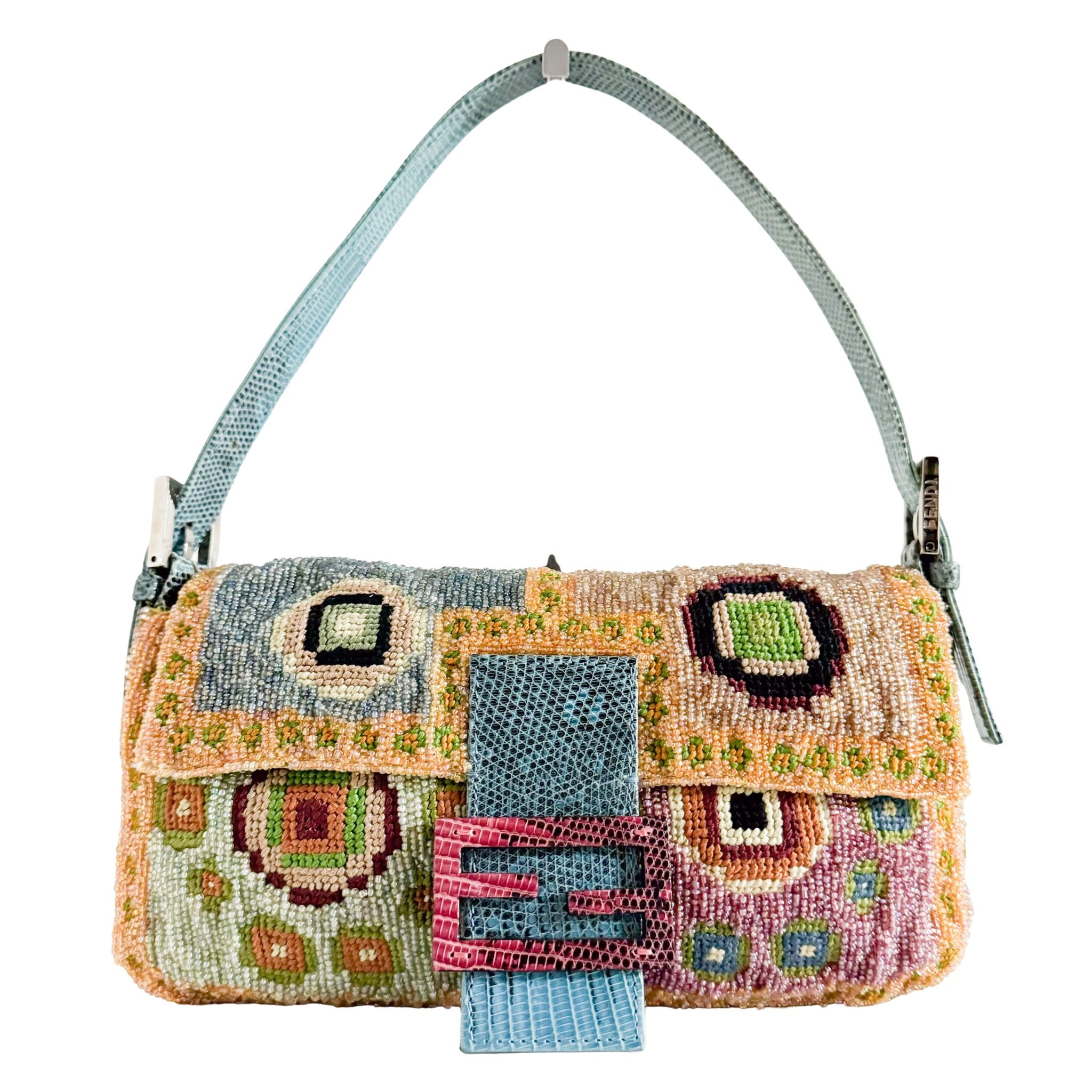 FENDI Baguette Rare Collector's Piece Fully Bead, Embroidered Multicolour Shoulder Bag Lizard Buckle in Sold by HIVE PRELOVED