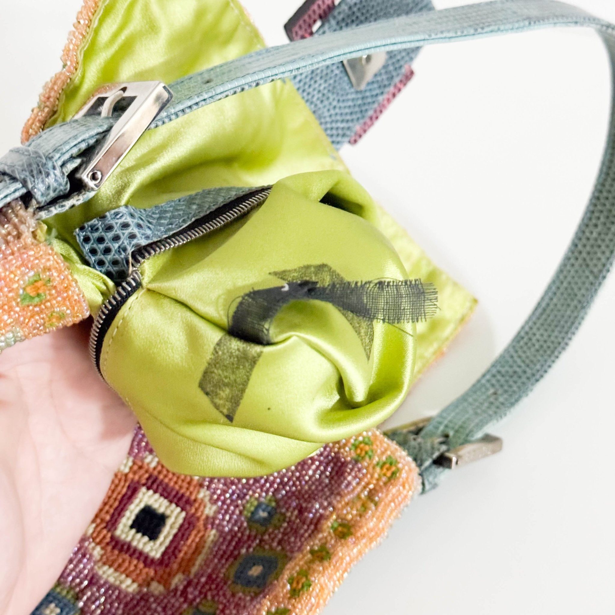 FENDI Baguette Rare Collector's Piece Fully Bead, Embroidered Multicolour Shoulder Bag Lizard Buckle in Sold by HIVE PRELOVED