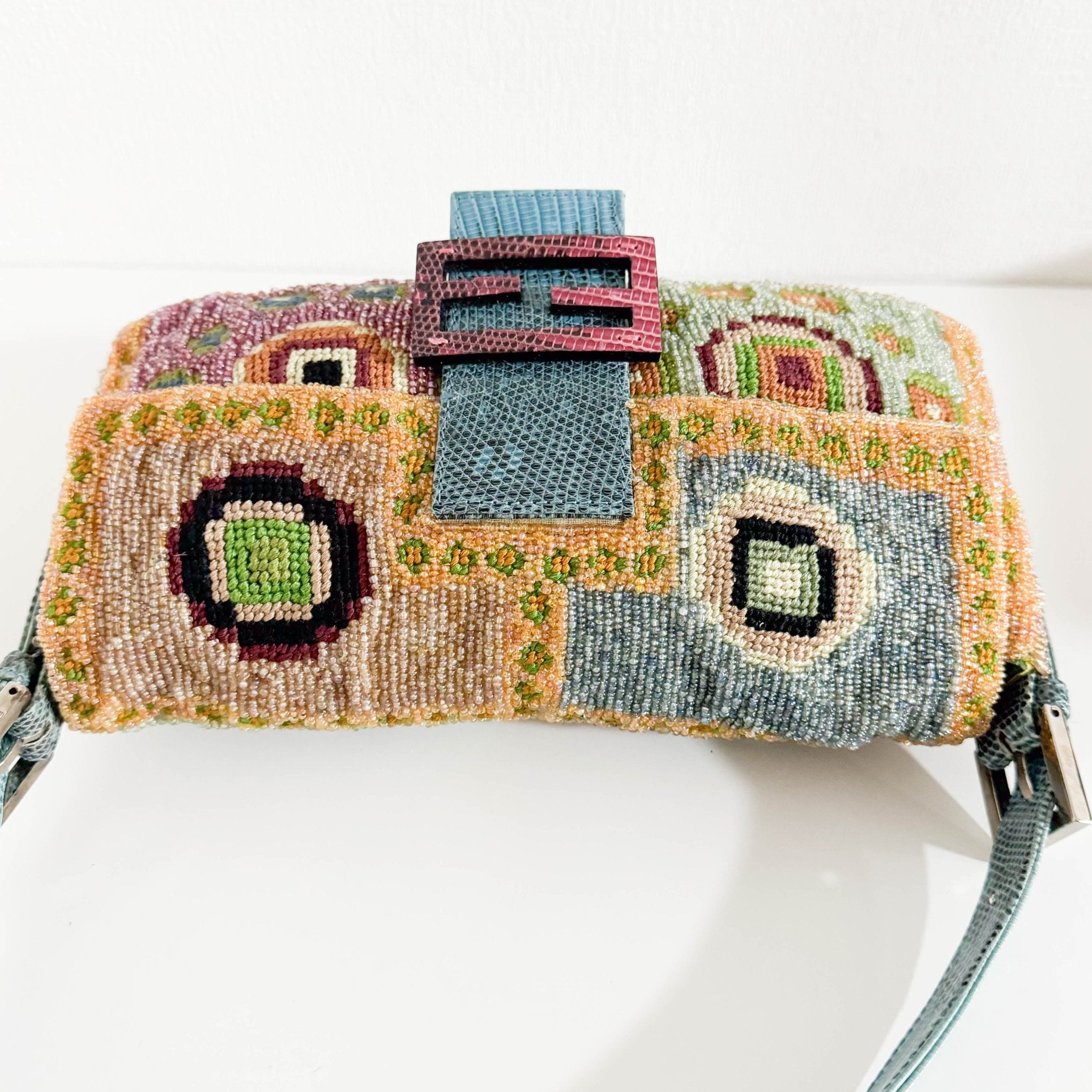FENDI Baguette Rare Collector's Piece Fully Bead, Embroidered Multicolour Shoulder Bag Lizard Buckle in Sold by HIVE PRELOVED