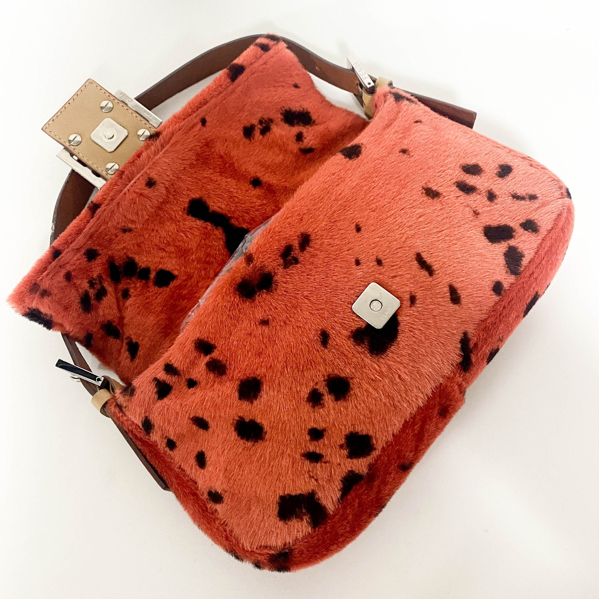FENDI Baguette Rare Orange Dalmatian Pattern Fur Shoulder Bag, in , Sold by HIVE PRELOVED - Shoulder Bags, ,