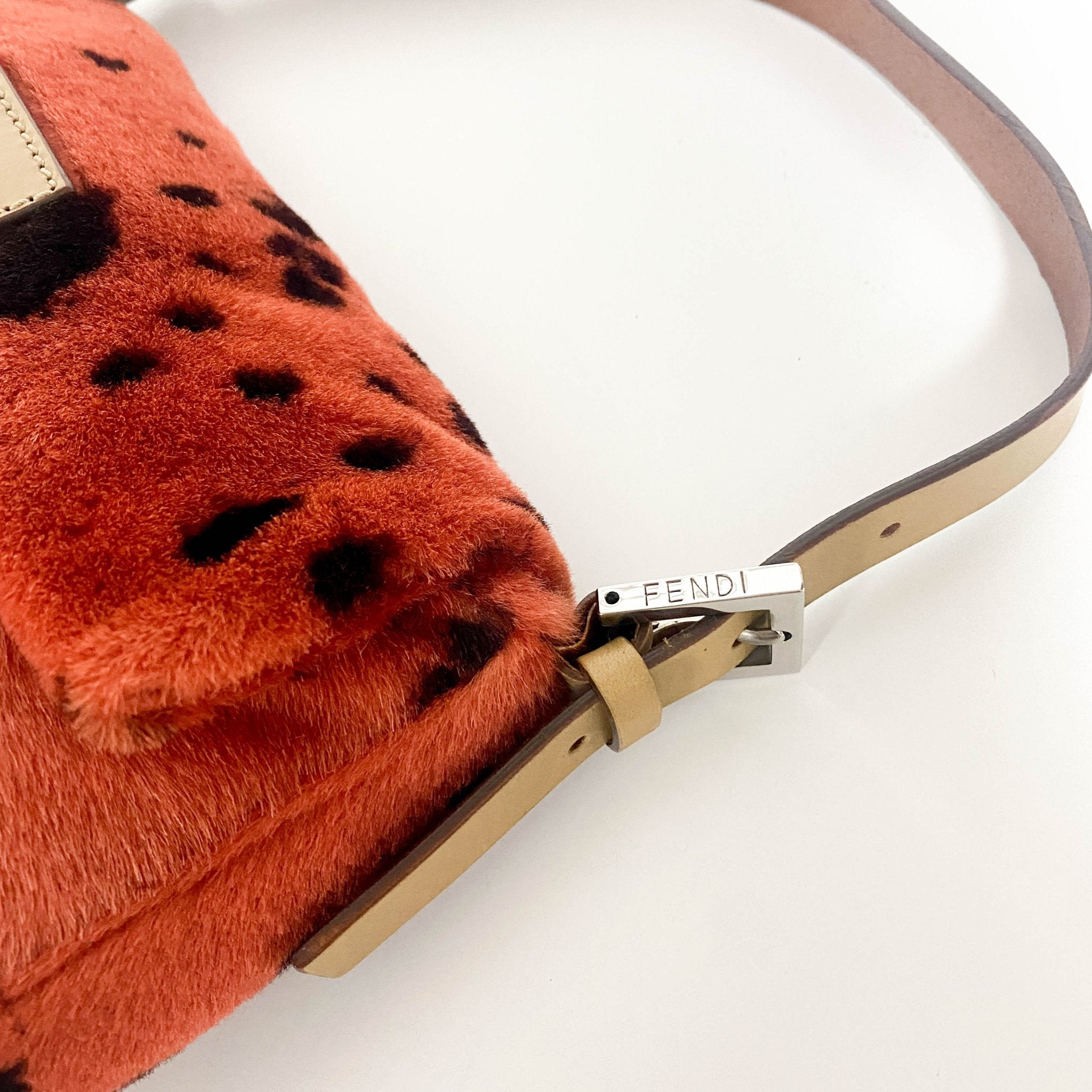 FENDI Baguette Rare Orange Dalmatian Pattern Fur Shoulder Bag, in , Sold by HIVE PRELOVED - Shoulder Bags, ,