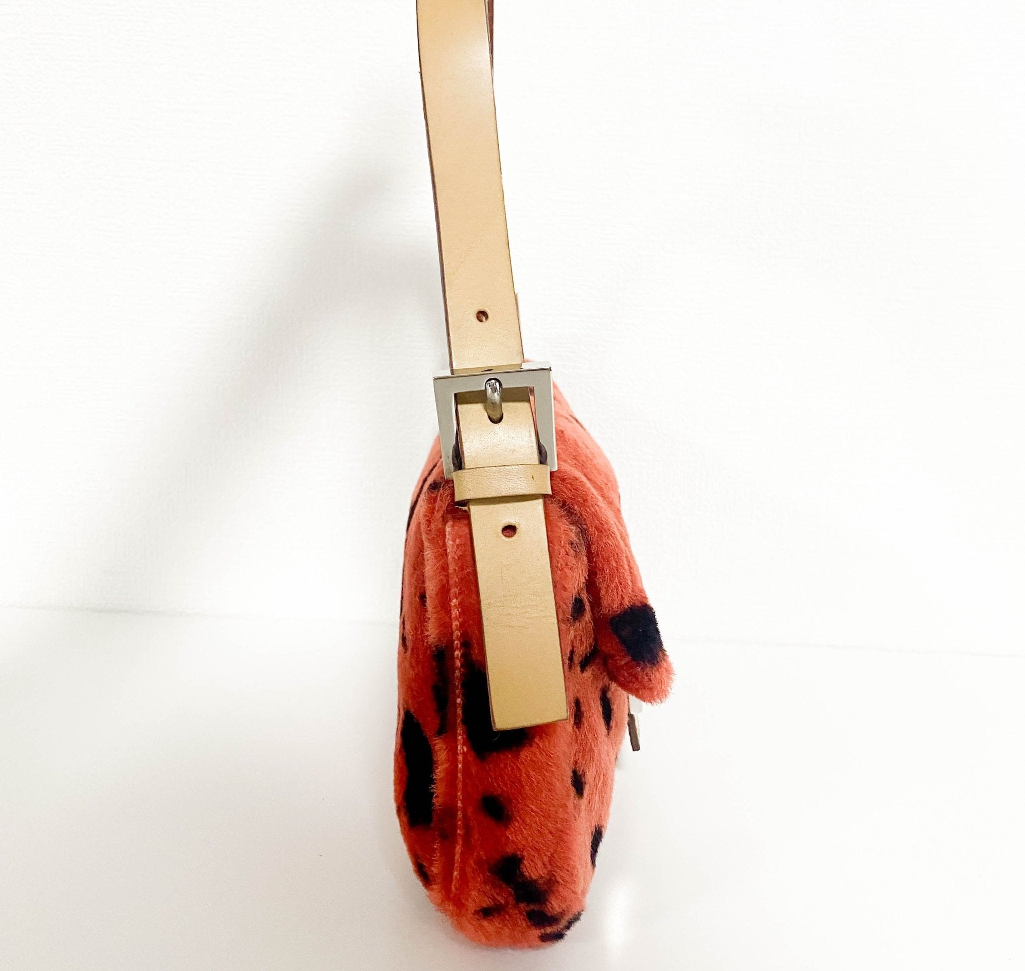 FENDI Baguette Rare Orange Dalmatian Pattern Fur Shoulder Bag HIVE PRELOVED