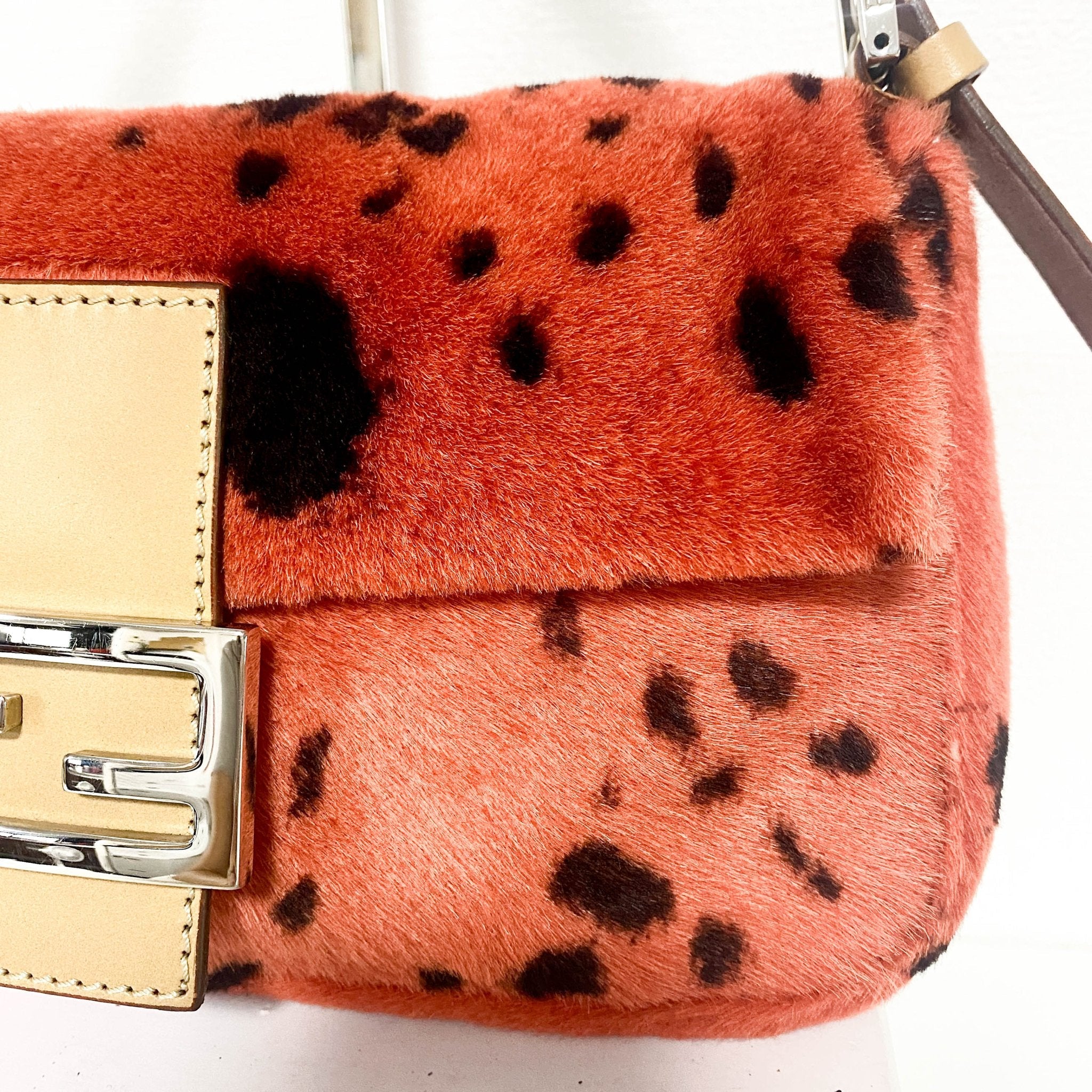 FENDI Baguette Rare Orange Dalmatian Pattern Fur Shoulder Bag, in , Sold by HIVE PRELOVED - Shoulder Bags, ,
