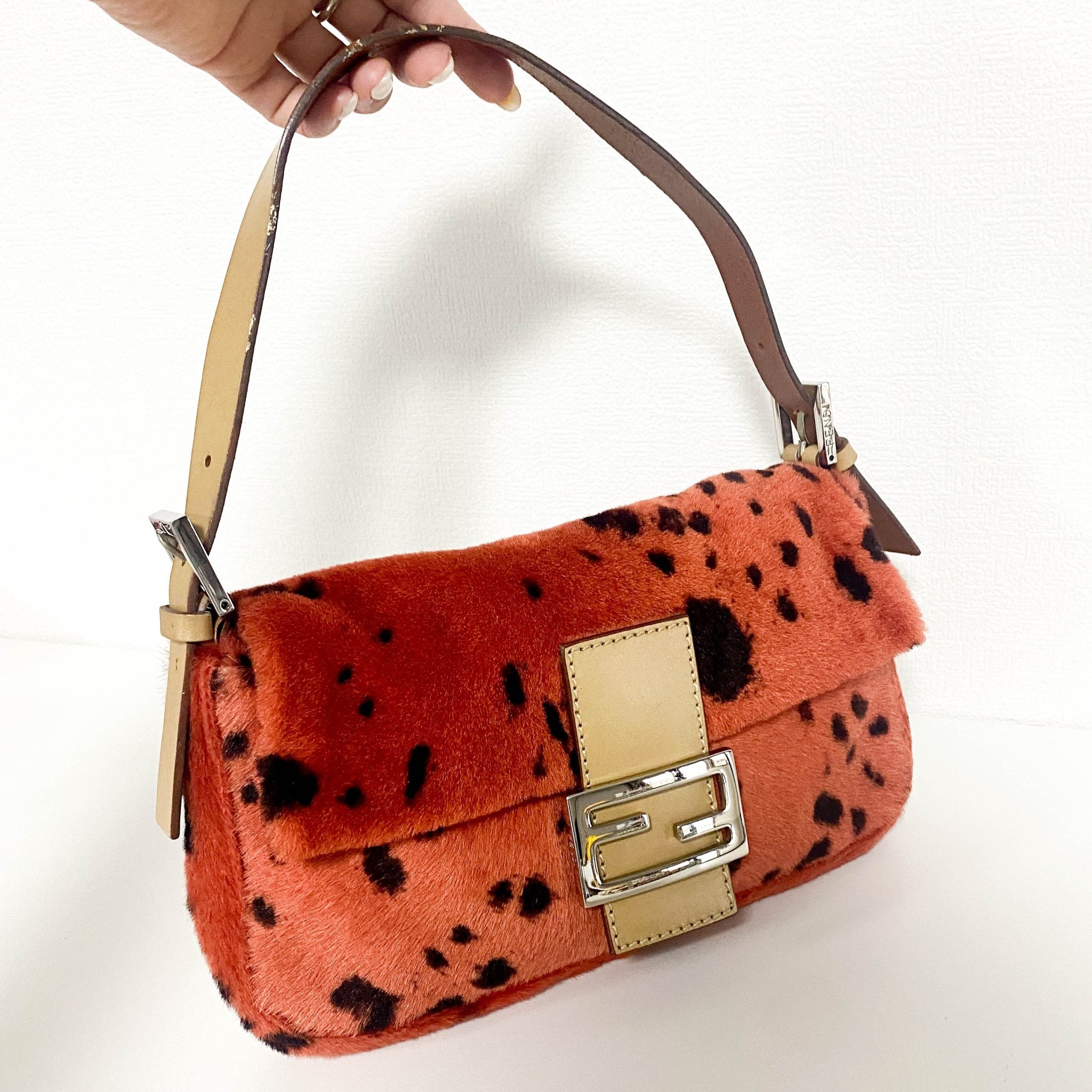 FENDI Baguette Rare Orange Dalmatian Pattern Fur Shoulder Bag, in , Sold by HIVE PRELOVED - Shoulder Bags, ,