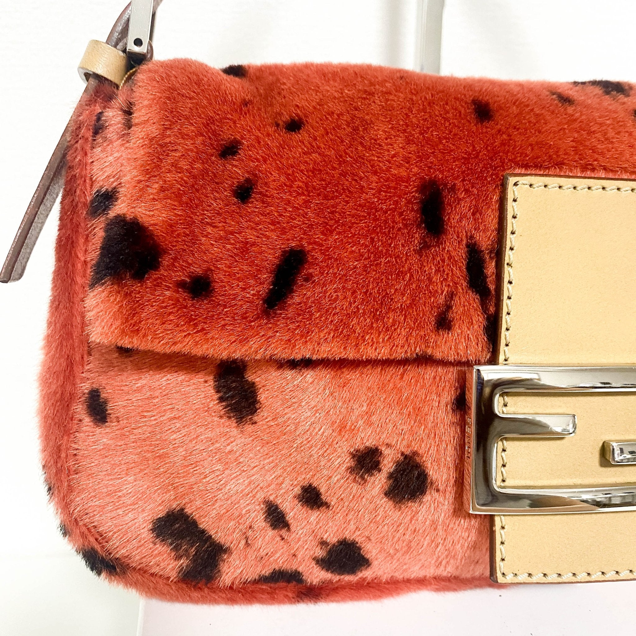 FENDI Baguette Rare Orange Dalmatian Pattern Fur Shoulder Bag, in , Sold by HIVE PRELOVED - Shoulder Bags, ,