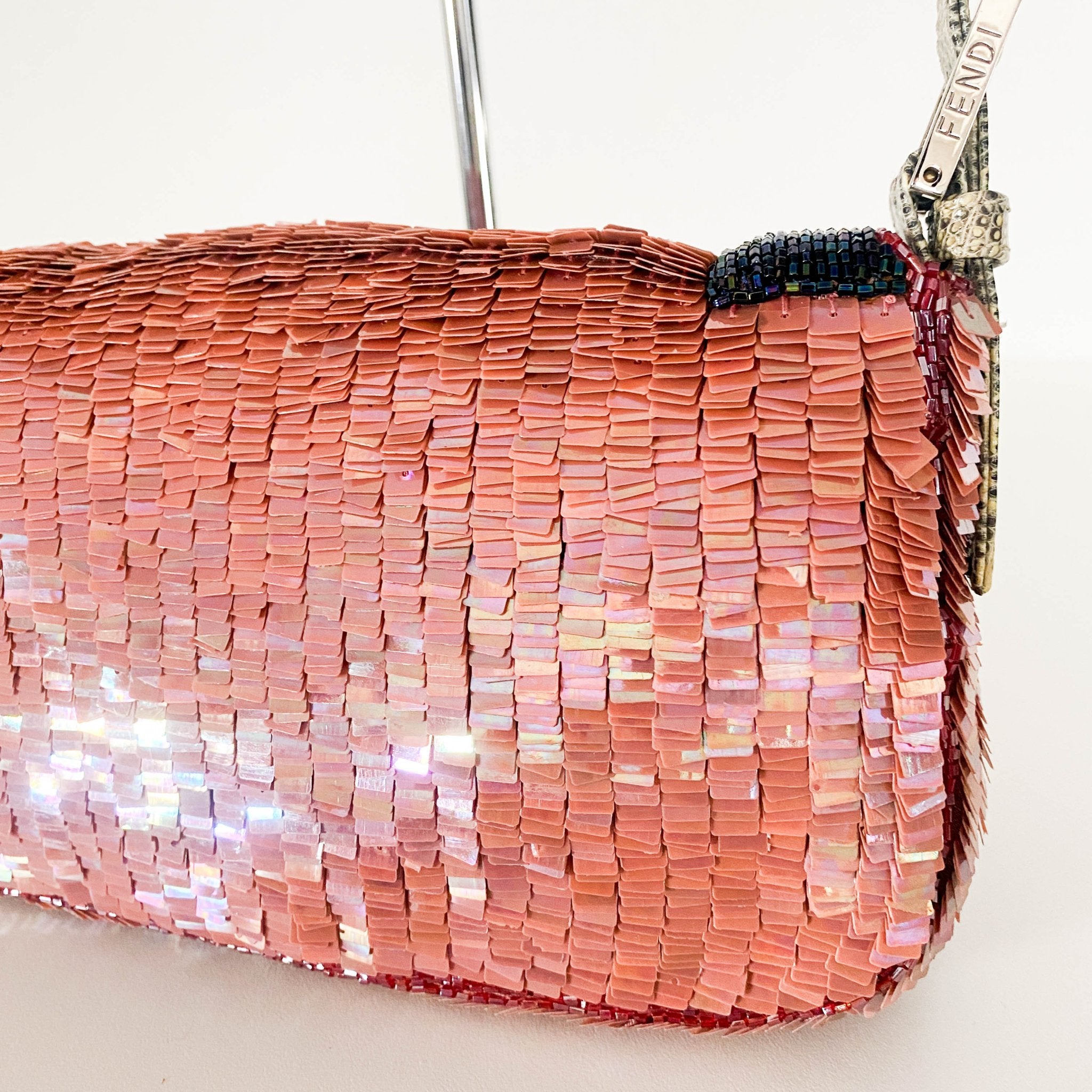 FENDI Baguette Rare Pink Sequin / Beads Shoulder Bag Python Leather Strap, in , Sold by HIVE PRELOVED - Shoulder Bags, ,