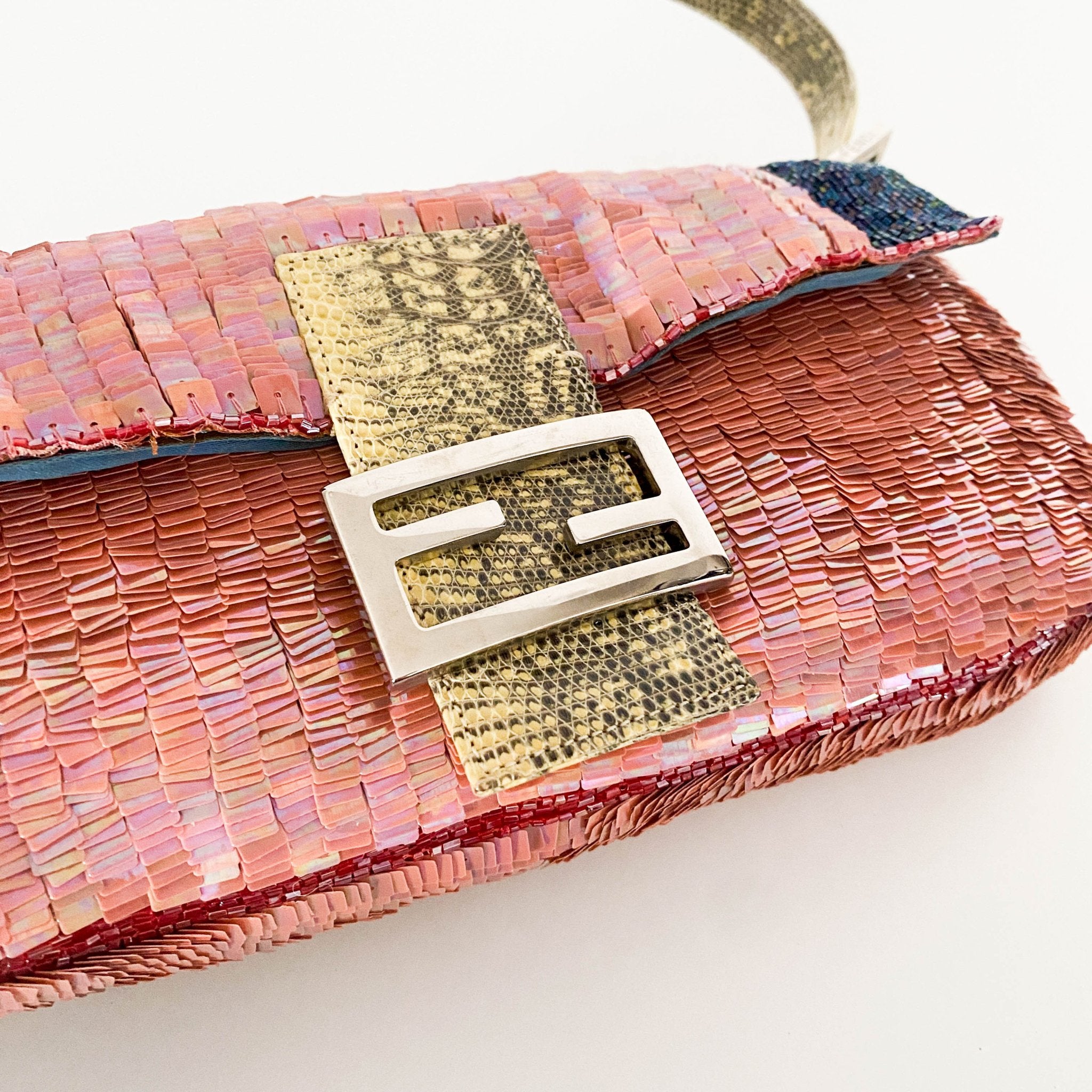 FENDI Baguette Rare Pink Sequin / Beads Shoulder Bag Python Leather Strap, in , Sold by HIVE PRELOVED - Shoulder Bags, ,